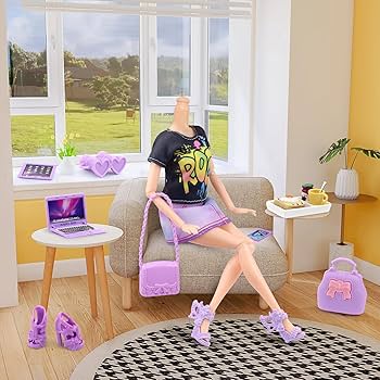 18INDC 17 Pcs Doll Clothes & Accessories Travel Set - Mini Laptop