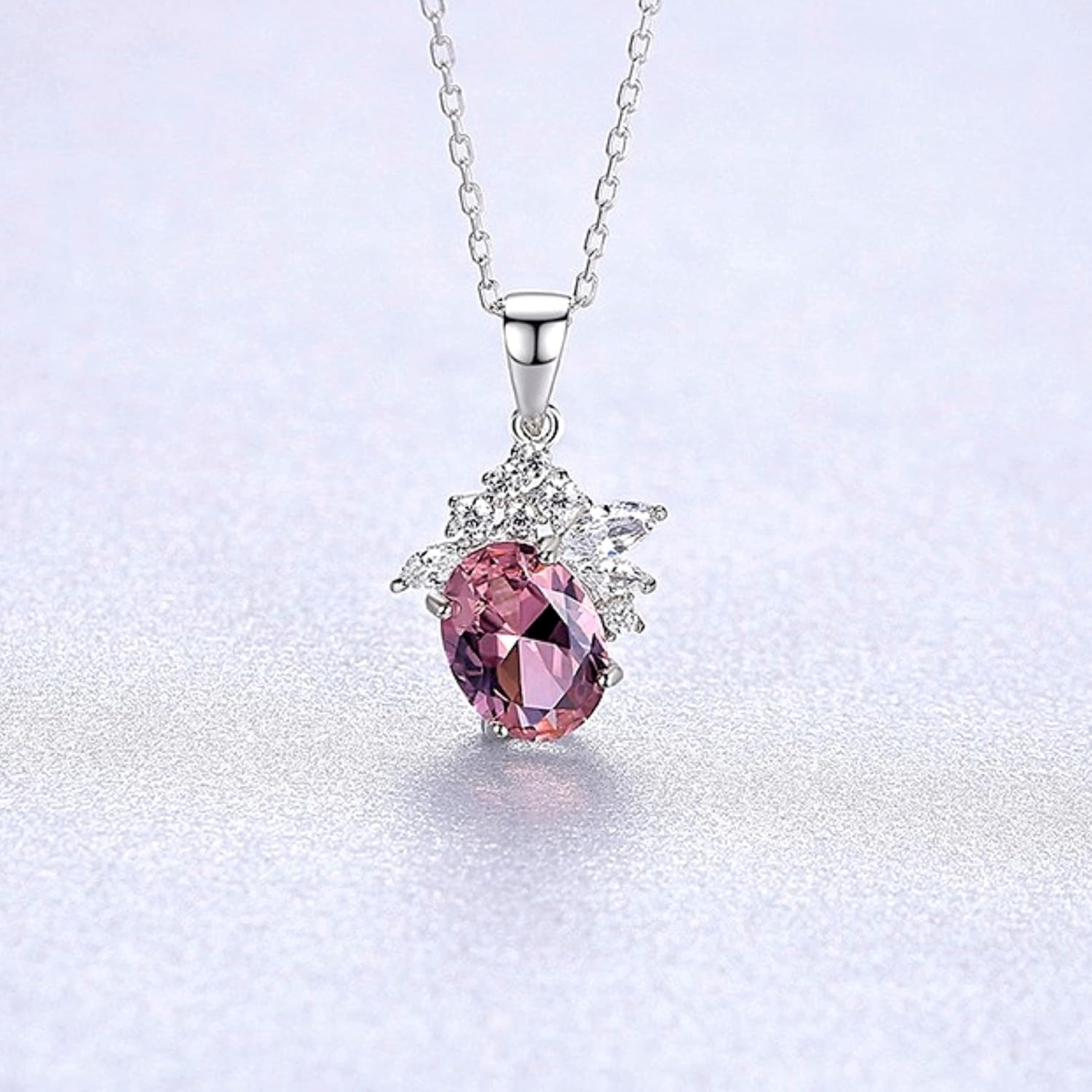 925 Sterling Silver Morganite Pink Gemstone CZ Pendant Necklace for Women, Morganite and Cubic Zirconia Fashion Bridal Jewelry Set Necklace for Ladies - Image 5