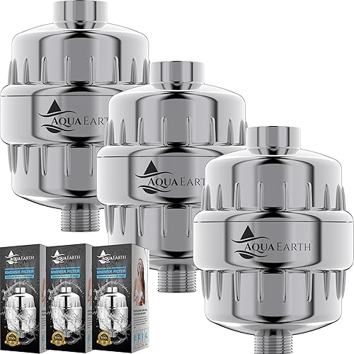 Aqua Earth Filtro de ducha Paquete de 3 filtros de ducha para agua dura, elimina cloro, fluoruro, sustancias nocivas, orgánicos, otros sedimentos