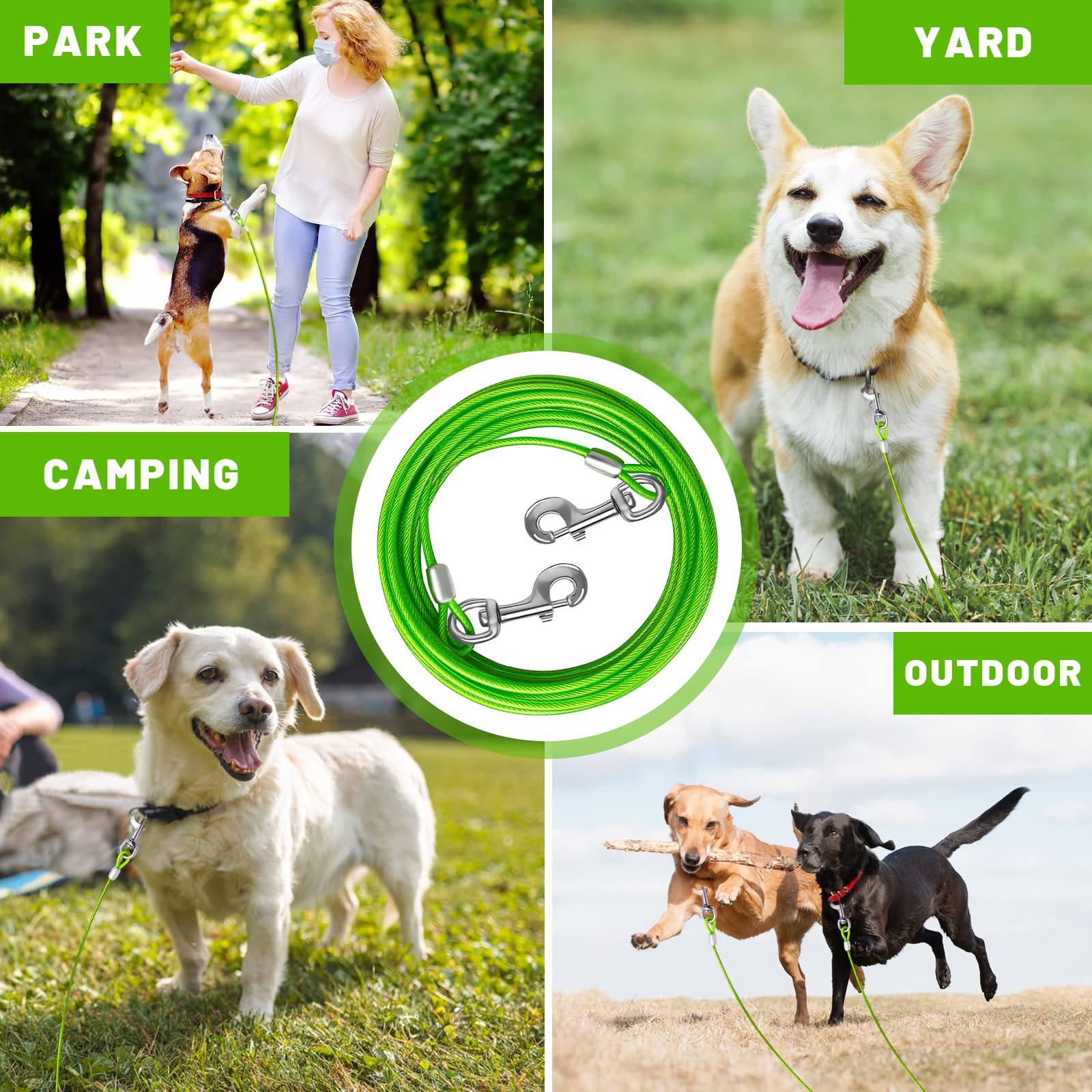 Dog Tether HaiYUAN Dog Tie Out Cable 10/15/20/25/30FT Dog Run Cable Rosy Dog  Tether For Yard