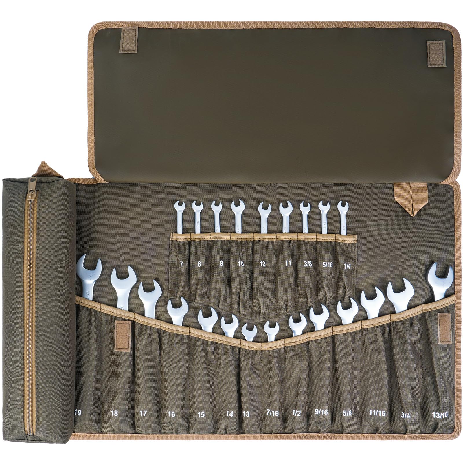 Wrench Roll Organizer,23+1 Pockets Wrench Roll Up Pouch,Heavy Duty Tool Roll for Metric & SAE Wrenches,Large Wrench Holder Organizer Bag for Men,Mechanics,Gifts for Men Dad(Olive Green) NO Tools