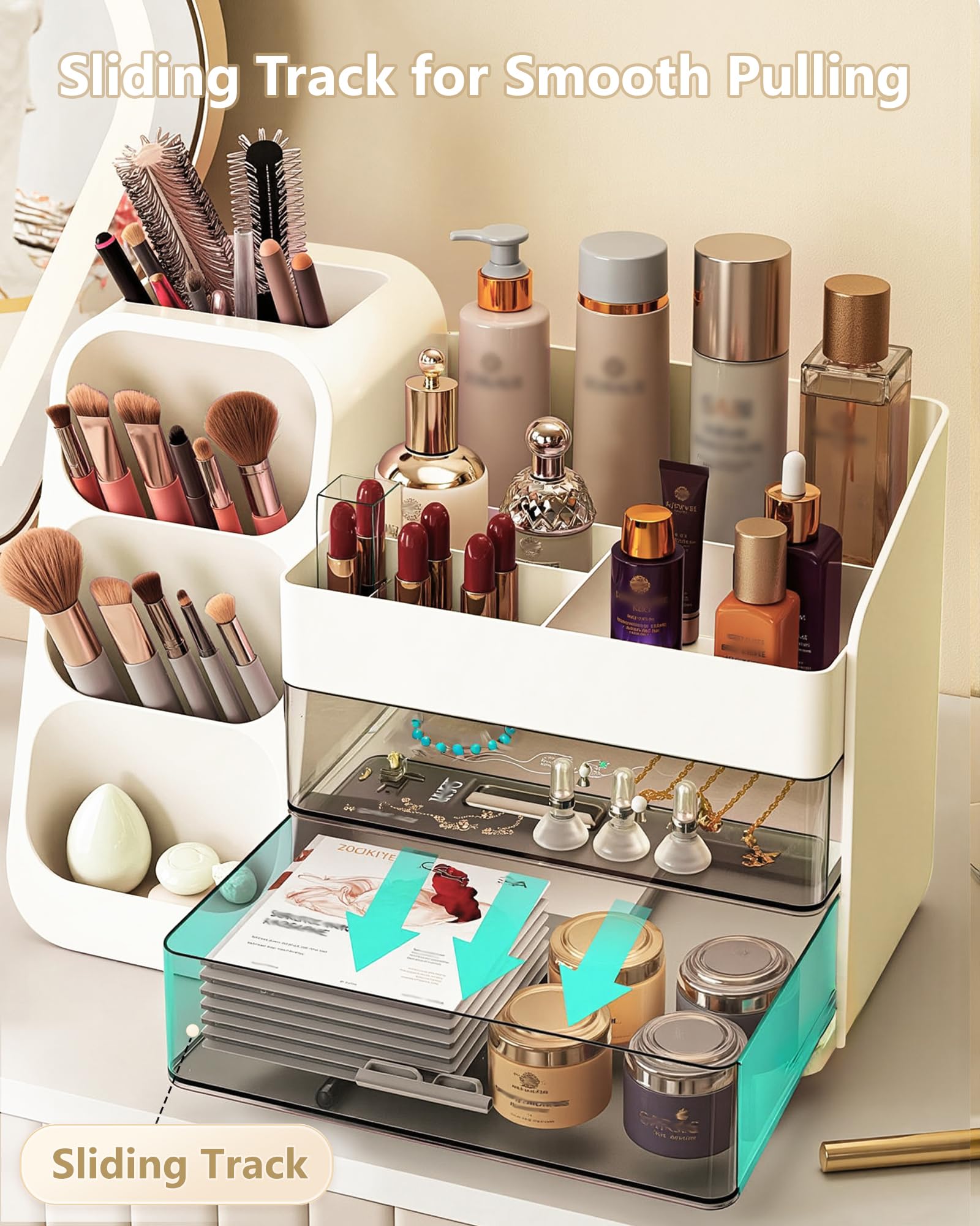 Anylady Large Capacity Makeup Organizer with Brush Holder