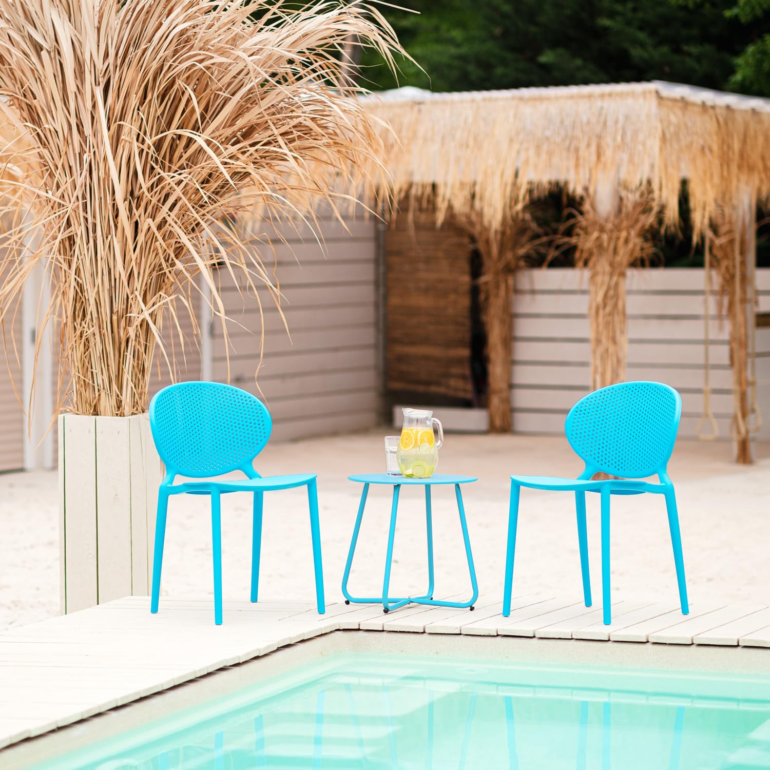 Homestyle4u 2468, Gartenstuhl Kunststoff stapelbar Blau 4er Set wetterfest Gartenmöbel Stühle modern Garten