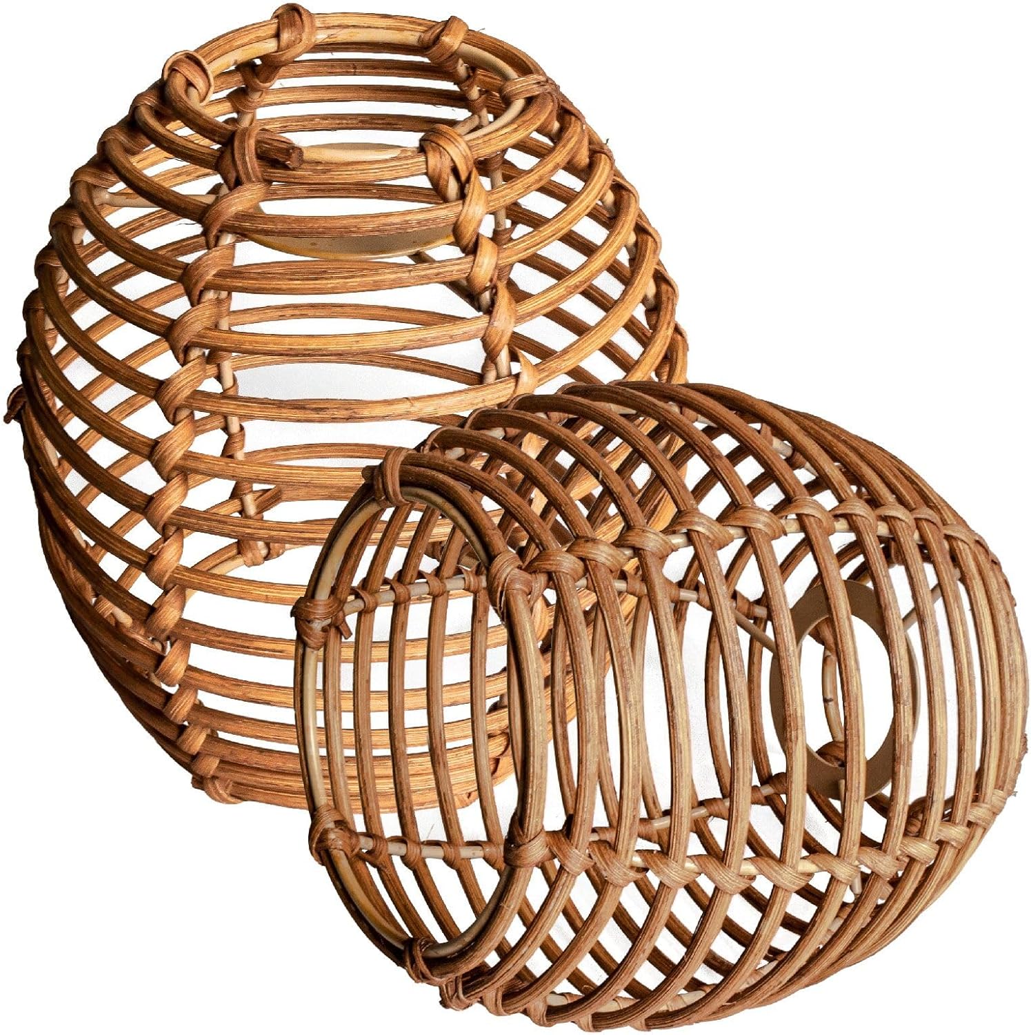 Rattan Lampshades,Woven Wicker Hanging Lamp Covers Shade,Rattan Boho shade for wall sconce lamp shade replacement (Oval2pack-c)