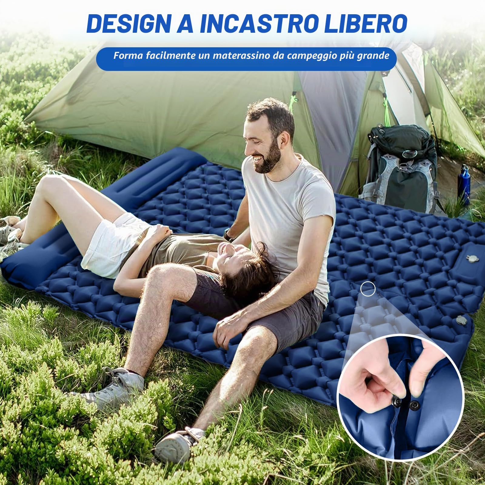 Materasso autogonfiabile da campeggio, materasso gonfiabile con pompa a pedale, materasso gonfiabile singolo con cuscino per campeggio, esterno, spiaggia, escursionismo, materasso