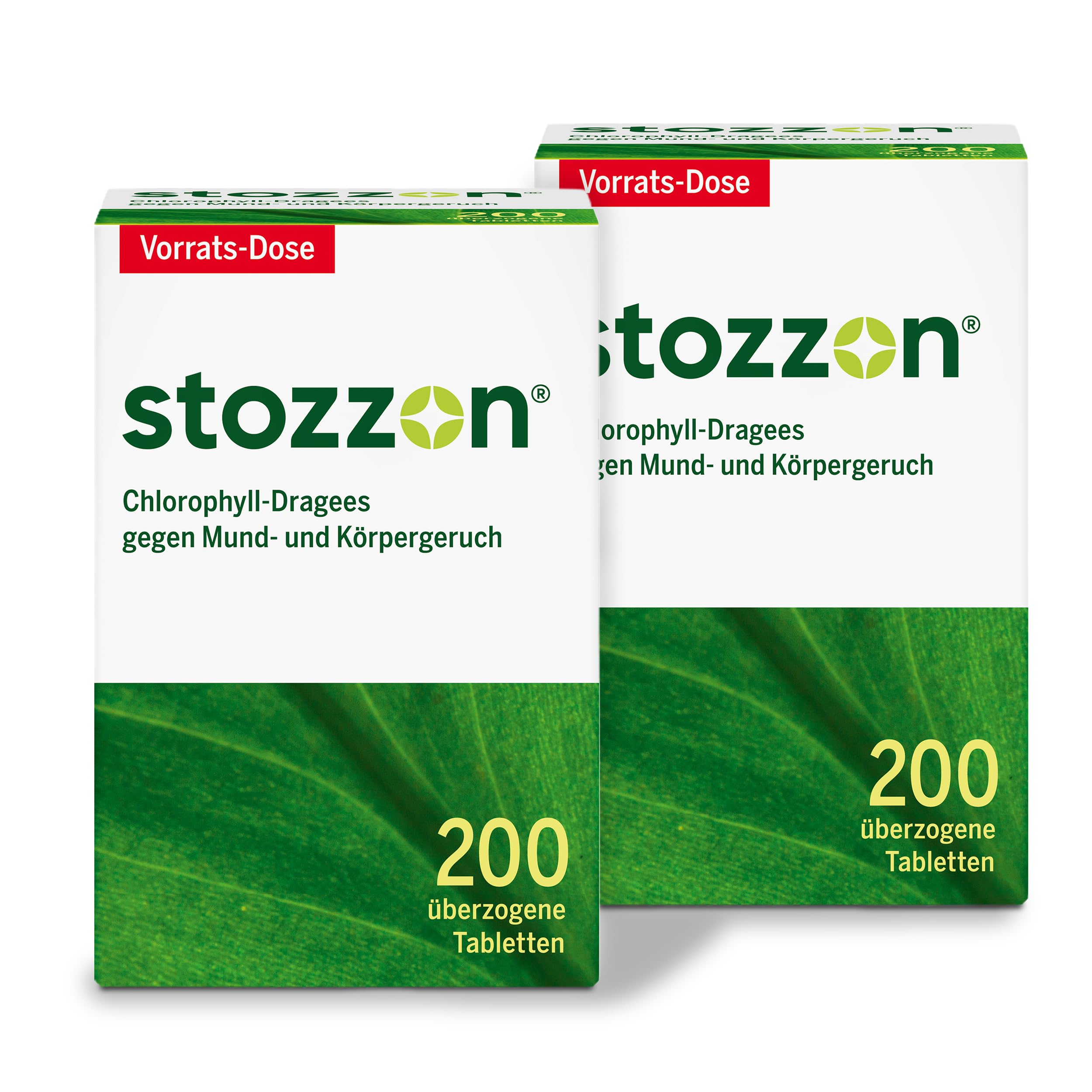Stozzon Chlorophyll-Dragees 20 mg überzogene Tabletten | Mundgeruch und Körpergeruch wirksam vorbeugen - Spar-Set: 2x 200 Dragees