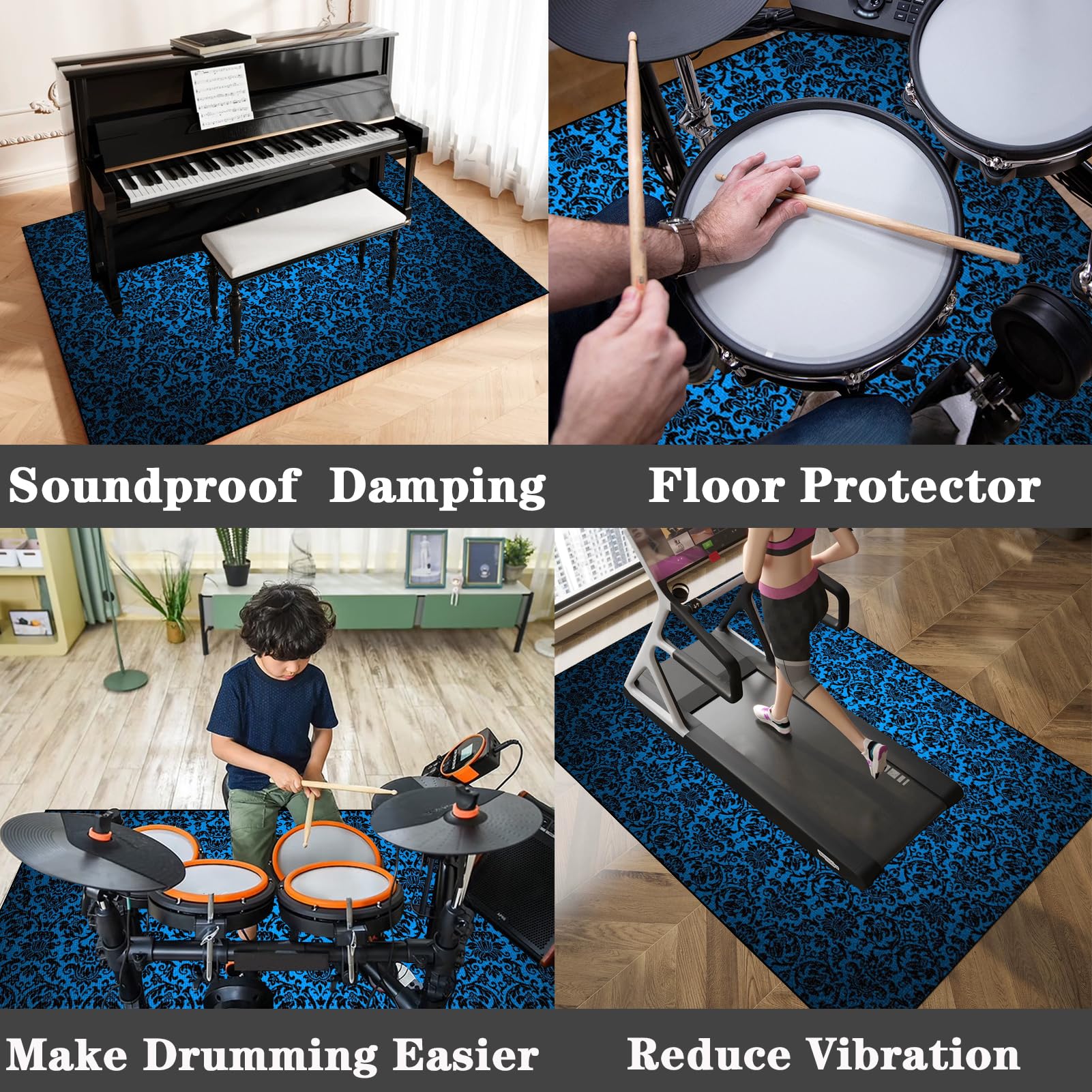 160 x 150 cm Schalldichte Teppich, Elektronisch Snare Klavier Musikinstrumente Teppich, Schlagzeugteppich Drum Teppich, Antivibrationsmatte, rutschfeste Trommel Teppiche, Schlagzeug Teppich