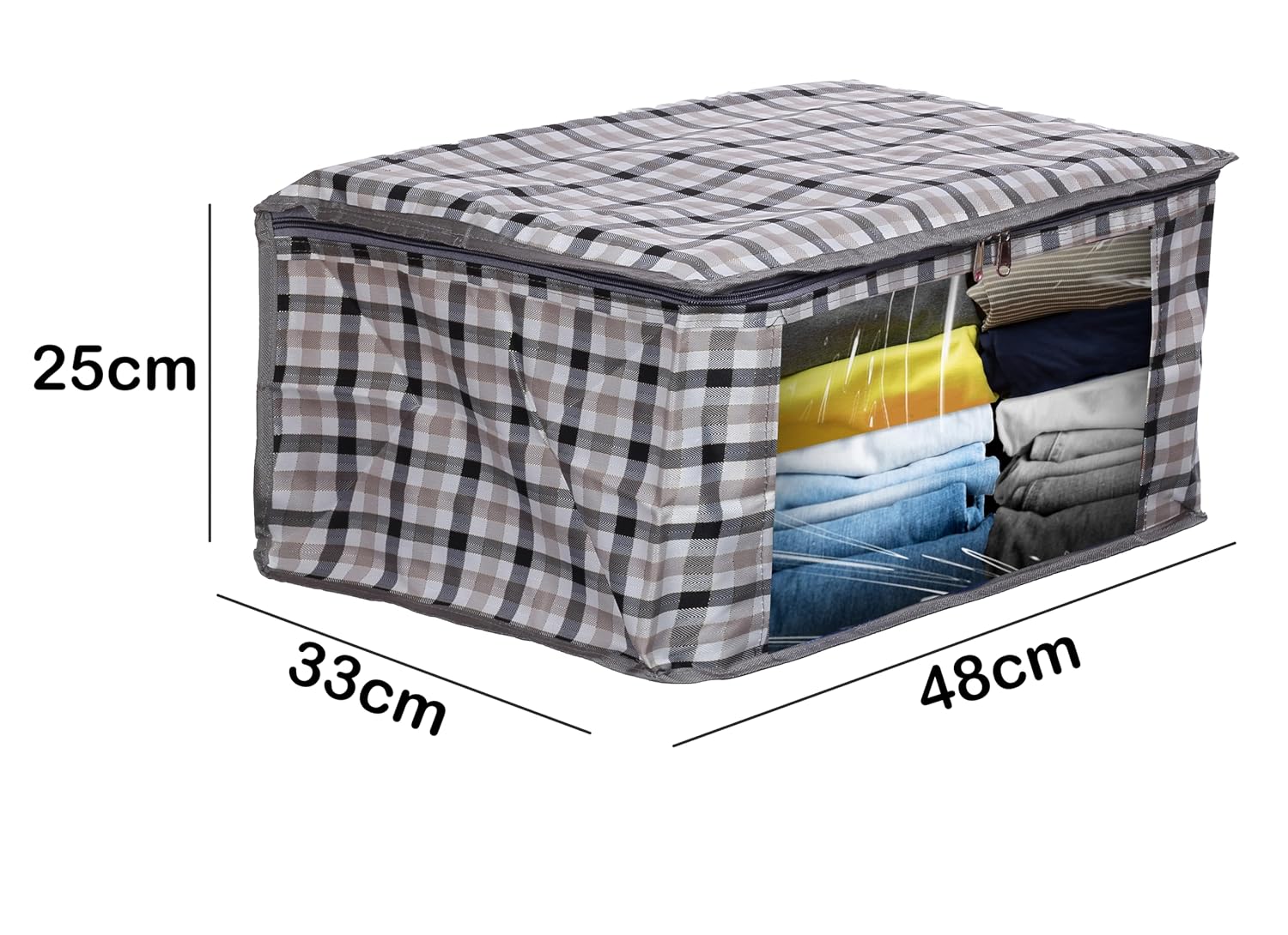 Amazon Brand - Umi. Matty Checks Printed Saree Cover/Cloth Storage/Organizer with Transparent Window (Pack of 3, Grey Checks) offers donot miss 3 Amazon Brand - Umi. Matty Checks Printed Saree Cover/Cloth Storage/Organizer with Transparent Window (Pack of 3, Grey Checks) offers donot miss
