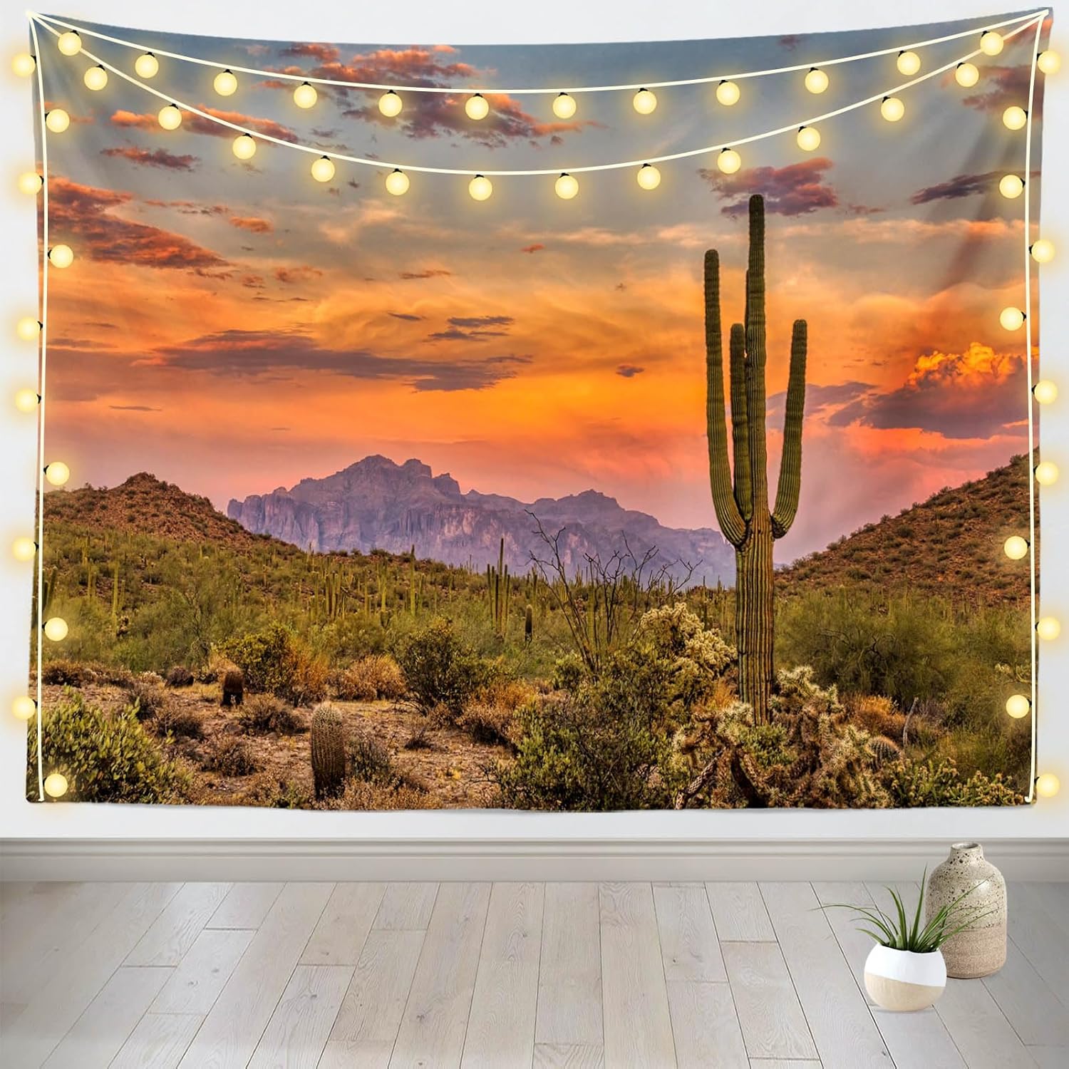 Loccor 118''x98'' Desert Cactus Tapestry Mexico National Park Desert Desolate Place Huge Cactuses Wildness Weathered Mountains Wall Hangings for Adults Kids Bedroom Drom Decor