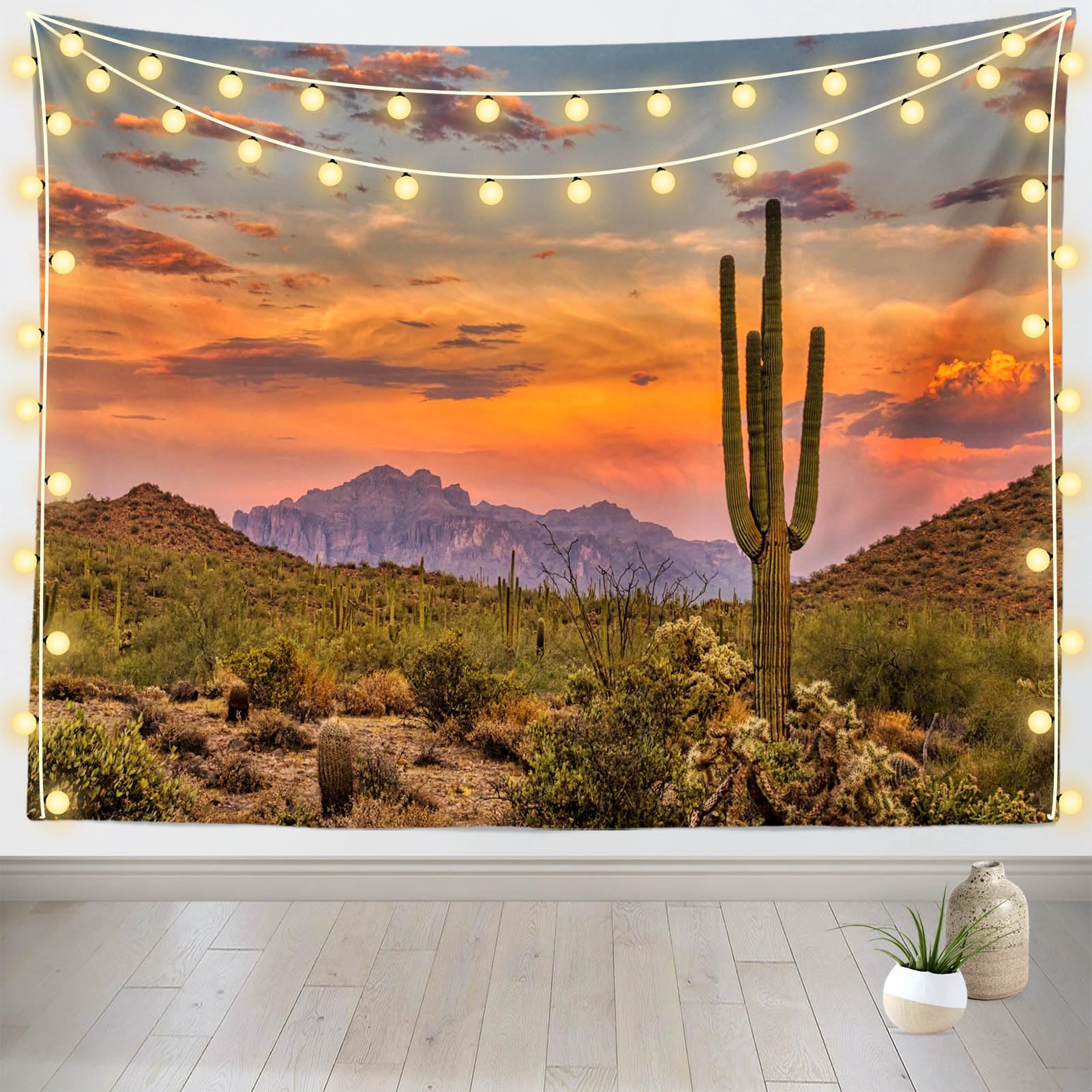 Loccor 80''x60'' Desert Cactus Tapestry Mexico National Park Desert Desolate Place Huge Cactuses Wildness Weathered Mountains Wall Hangings for Adults