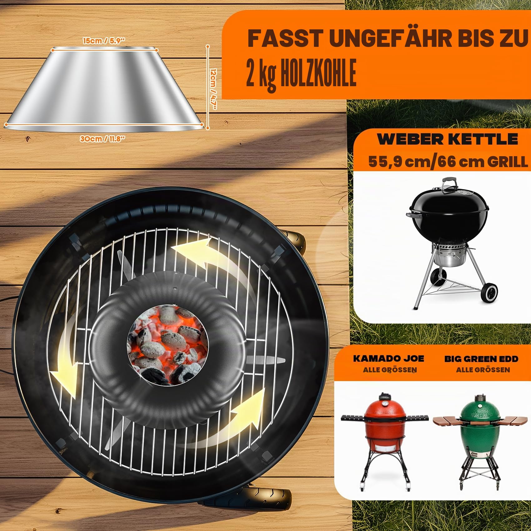 onlyfire Edelstahl Kohlekorb für Weber Kugelgrill Holzkohlegrill Keramikgrills Holzkohle Briketthalter
