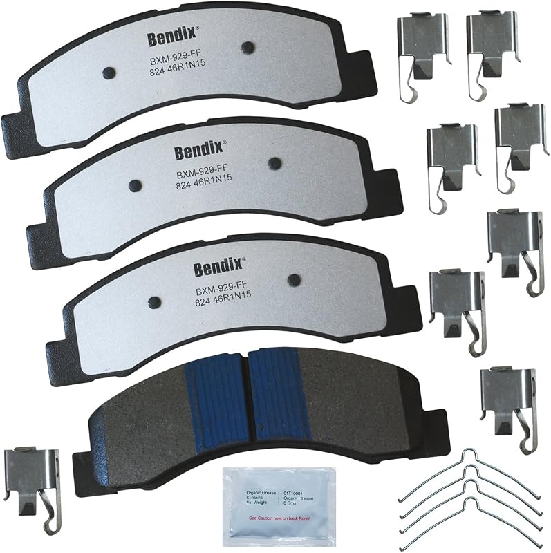 Jogo de pastilhas de freio dianteiras Bendix Fleet Metlok MKD824FM semimetálicas para Ford – 1 conjunto