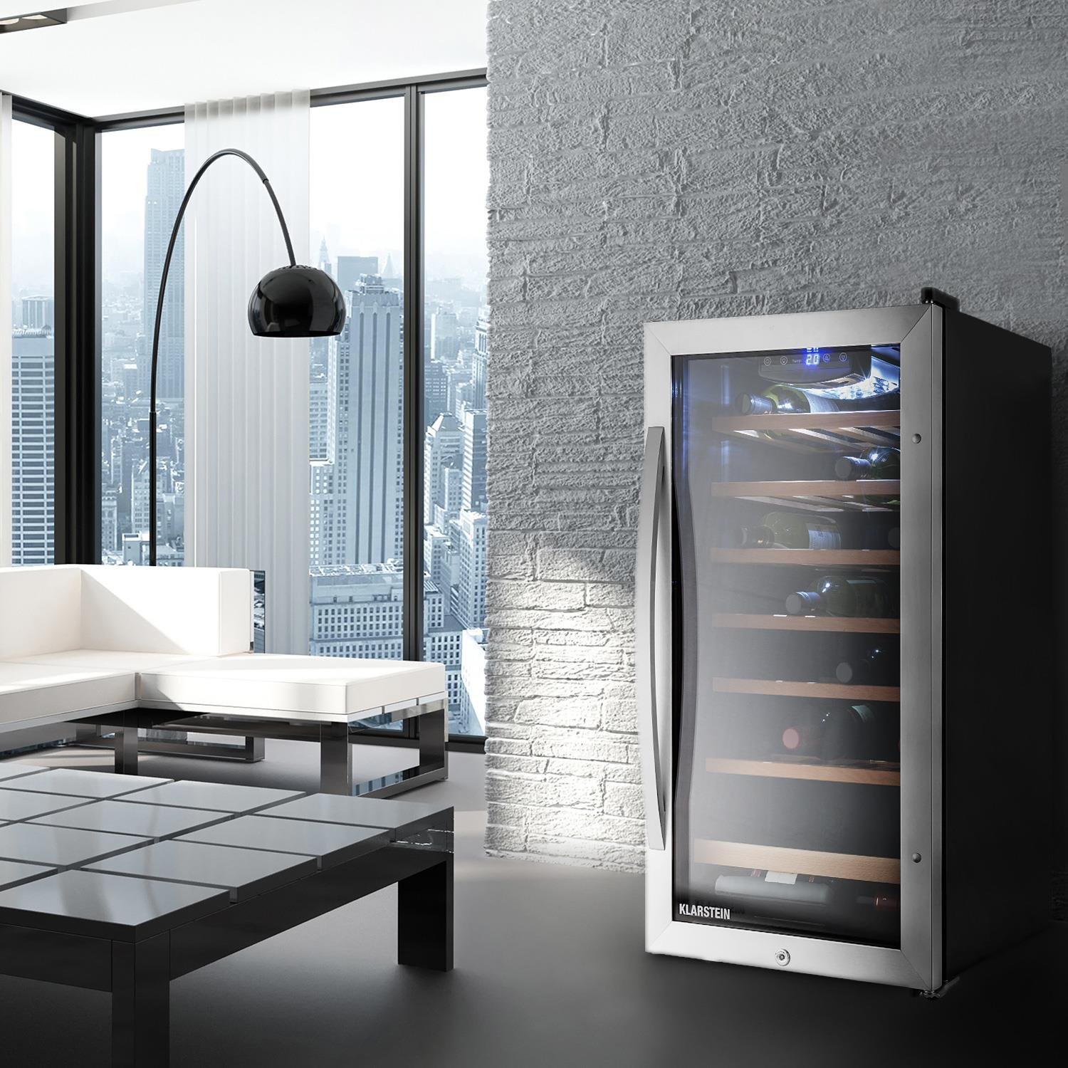 Klarstein Vivo Wine 26 Wine Cellar 26-bottle 88 L Beverage Cooler Stainless Steel