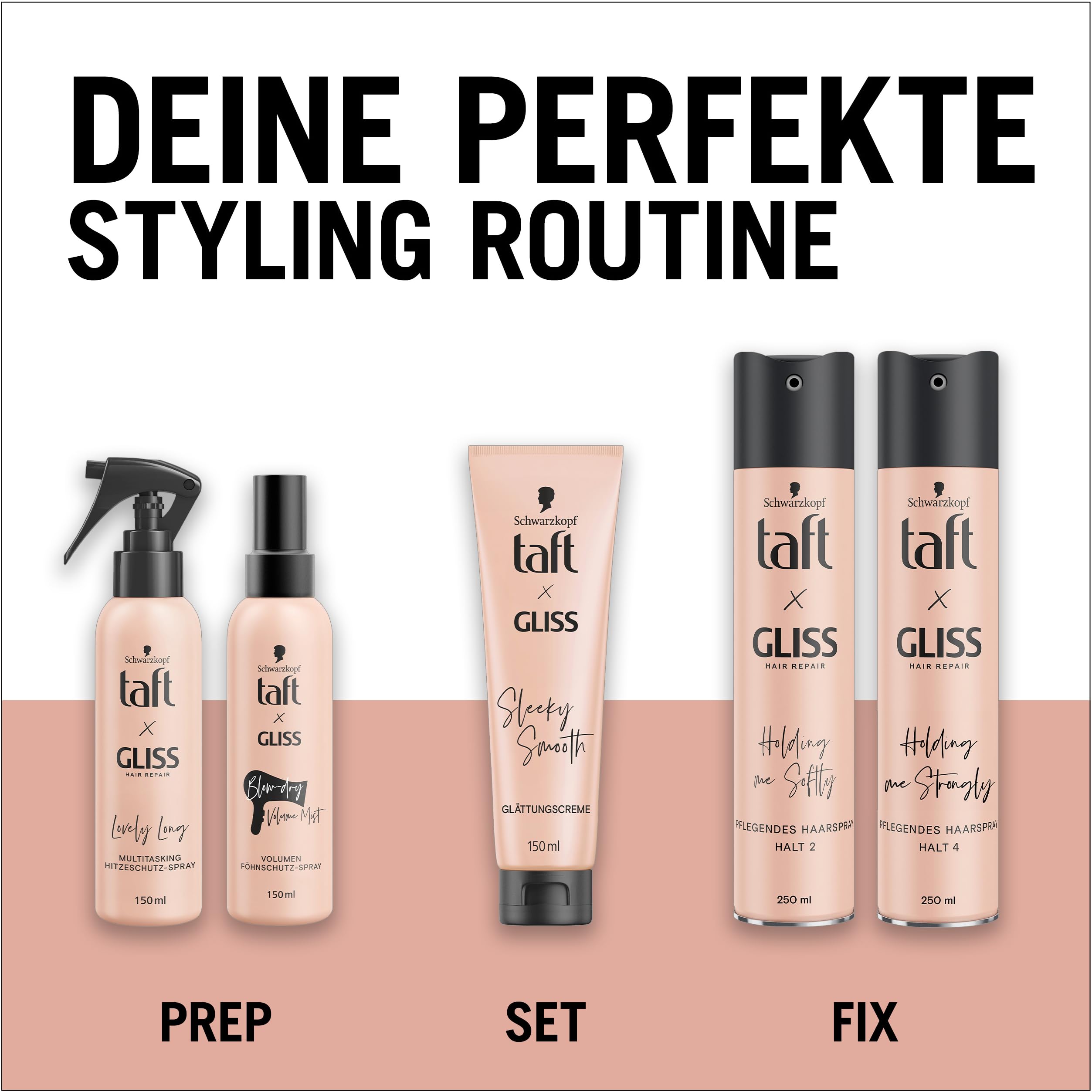 Taft x Gliss Holding me Strongly Haarspray Haltegrad 4 (10 x 250 ml), Styling Spray gibt starken Halt für alle Haartypen, Haarspray ohne Silikone mit Arganöl und Provitamin B5