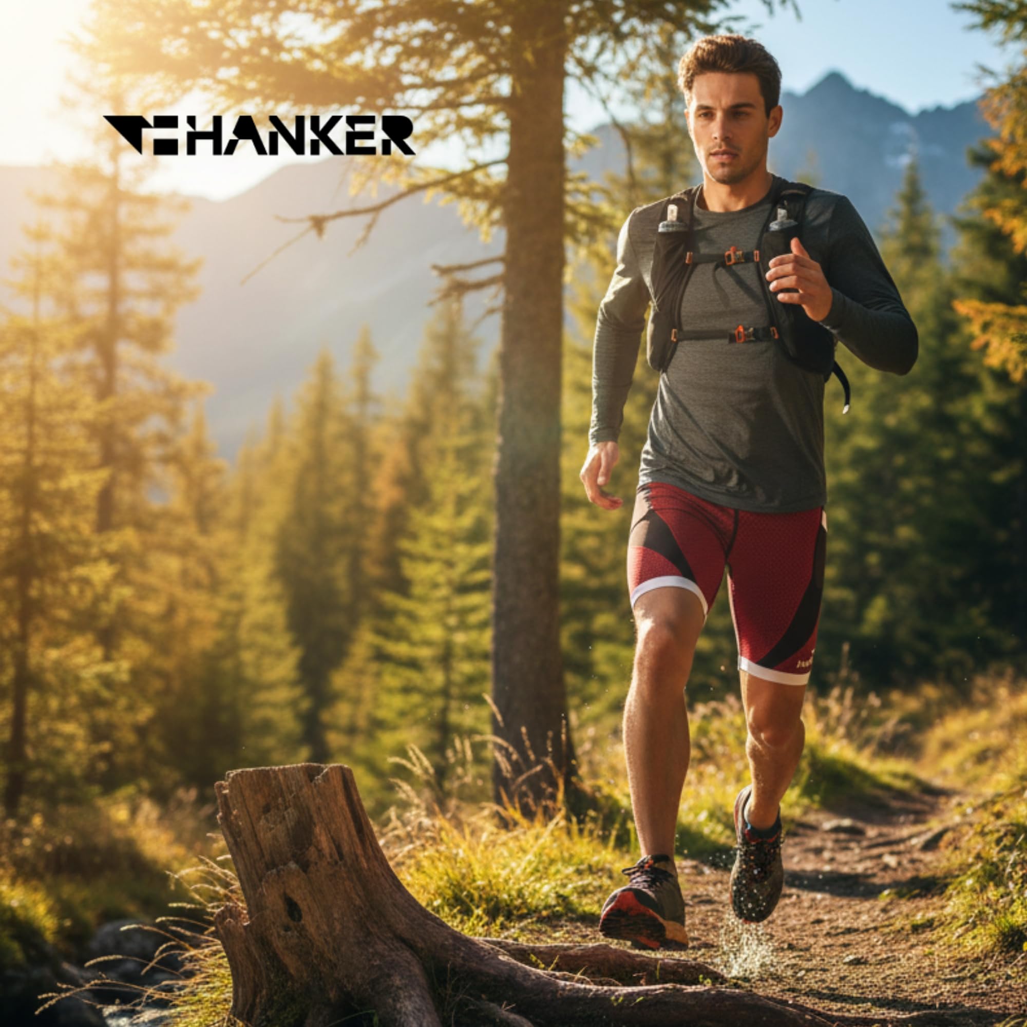 HANKER Mallas Running Hombre Cortas Compresión Firme Mallas Cortas Hombre Deporte Trail con Bolsillos