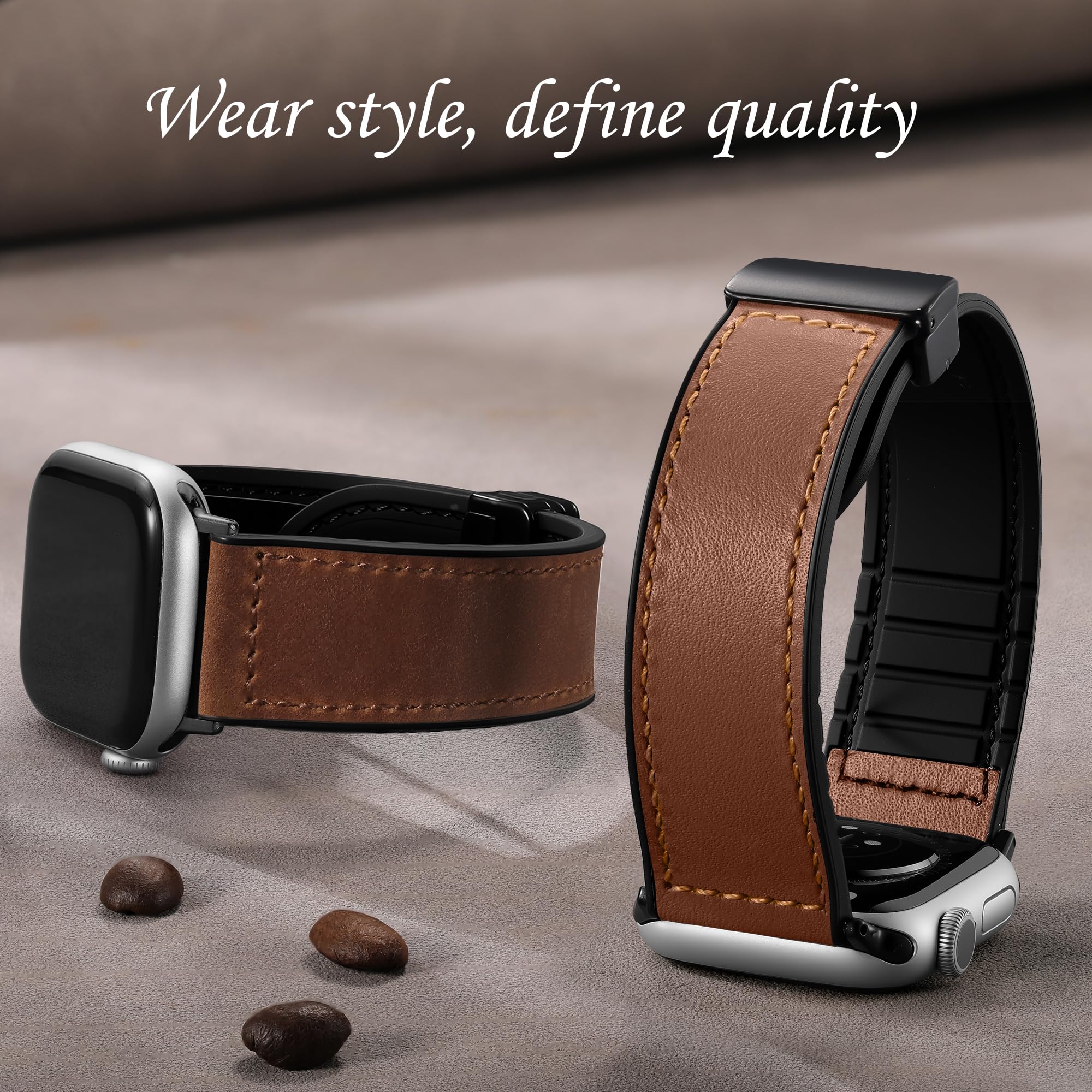 Charlam Magnetic Leather Bands Compatible with Apple Watch Bands 49mm 46mm 45mm 44mm 42mm 41mm 40mm 38mm Men Women,Genuine Leather Straps for iWatch Bands Ultra 3/2/1 SE Series 11 10 9 8 7 6 5 4 3 2 1 — view 4