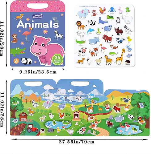 Miniatura 7 de Libro de calcomanías reutilizables para niños, calcomanías de animales, calcomanías de dinosaurios, libro ocupado para niños pequeños de 1 a 3 años,