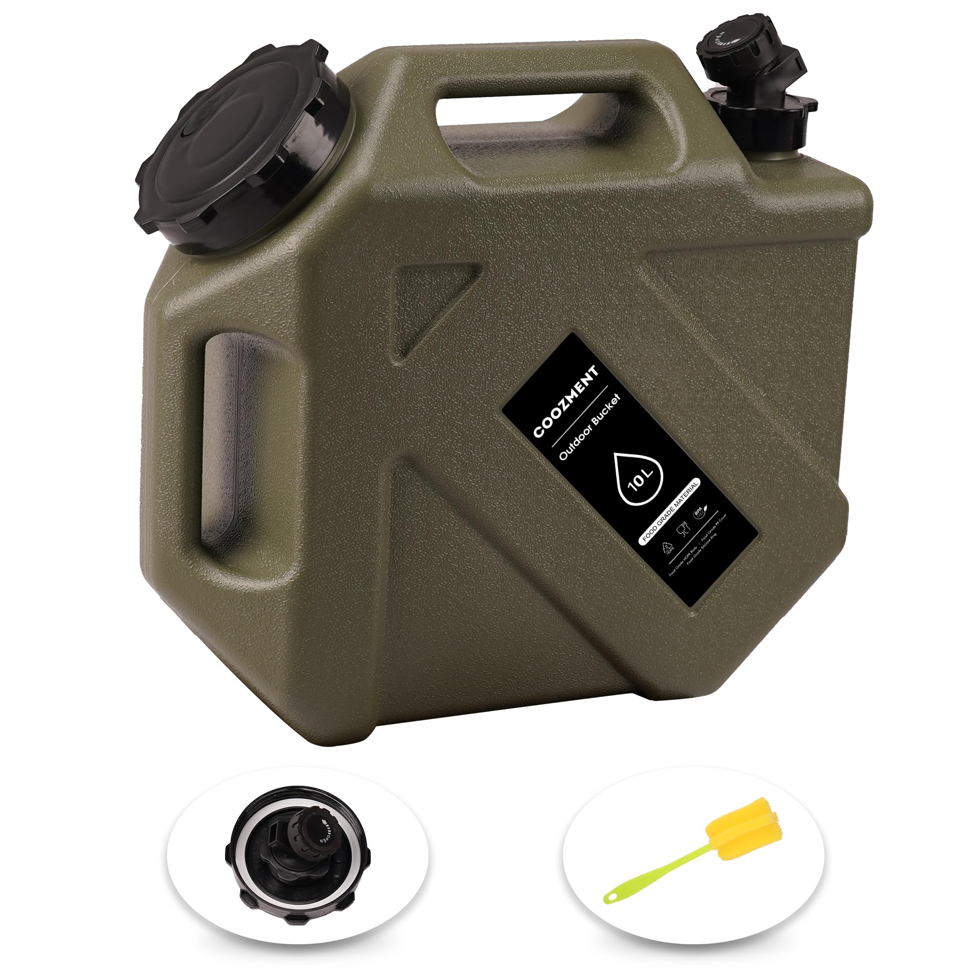 COOZMENT 3.2 Gallon/5 Gallon Water Containers with Spigot, BPA Free Water Jug, Military Green Water Tank, Multifunction Water Storage Containers for Camping Outdoor Hiking,Emergency Storage