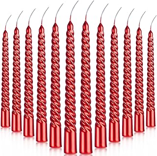 12 Pcs Christmas Advent Spiral Candle Unscented Metallic Taper Candles Dripless Twist Candles Metallic Dinner Birthday Candle for Home Birthday Wedding Party Holiday Decor (Red, 8 Inch)