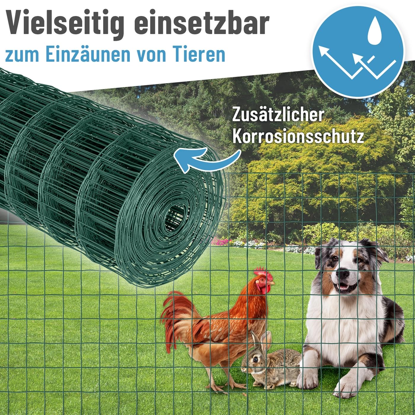 VOSS.garden 25m Gitterzaun 120cm Premium Maschendrahtzaun 100x75mm Gartenzaun Grün Wetterfest Punktgeschweißt