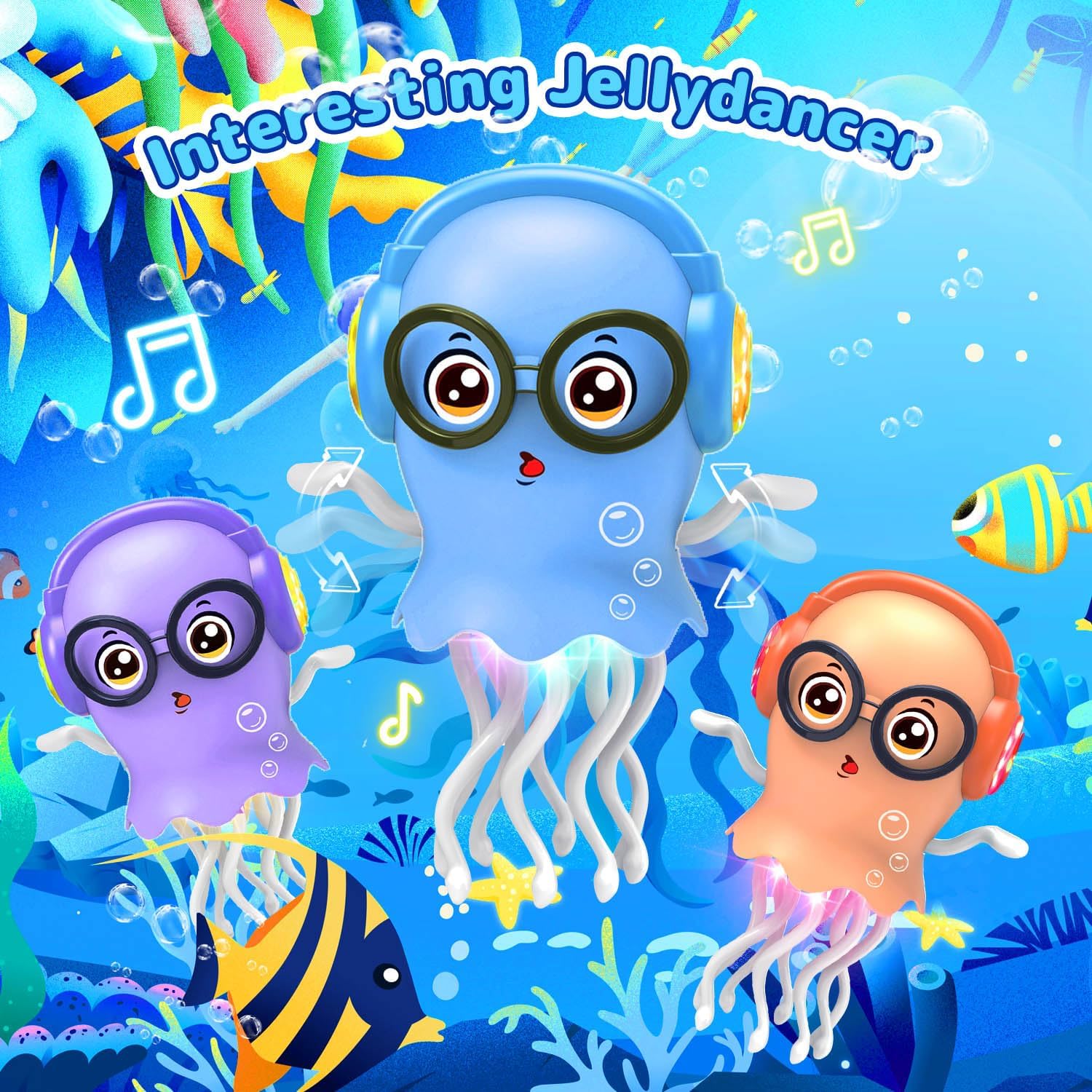 Kids Toy Dancing Jellyfish, Tummy Time Toy Interactive Jellyfish Bump and Go with Music & Lights, Learning Crawling Toys for Toddlers Baby 1 2 3 4 5 Years, Birthday Easter Gifts for Boys Girls