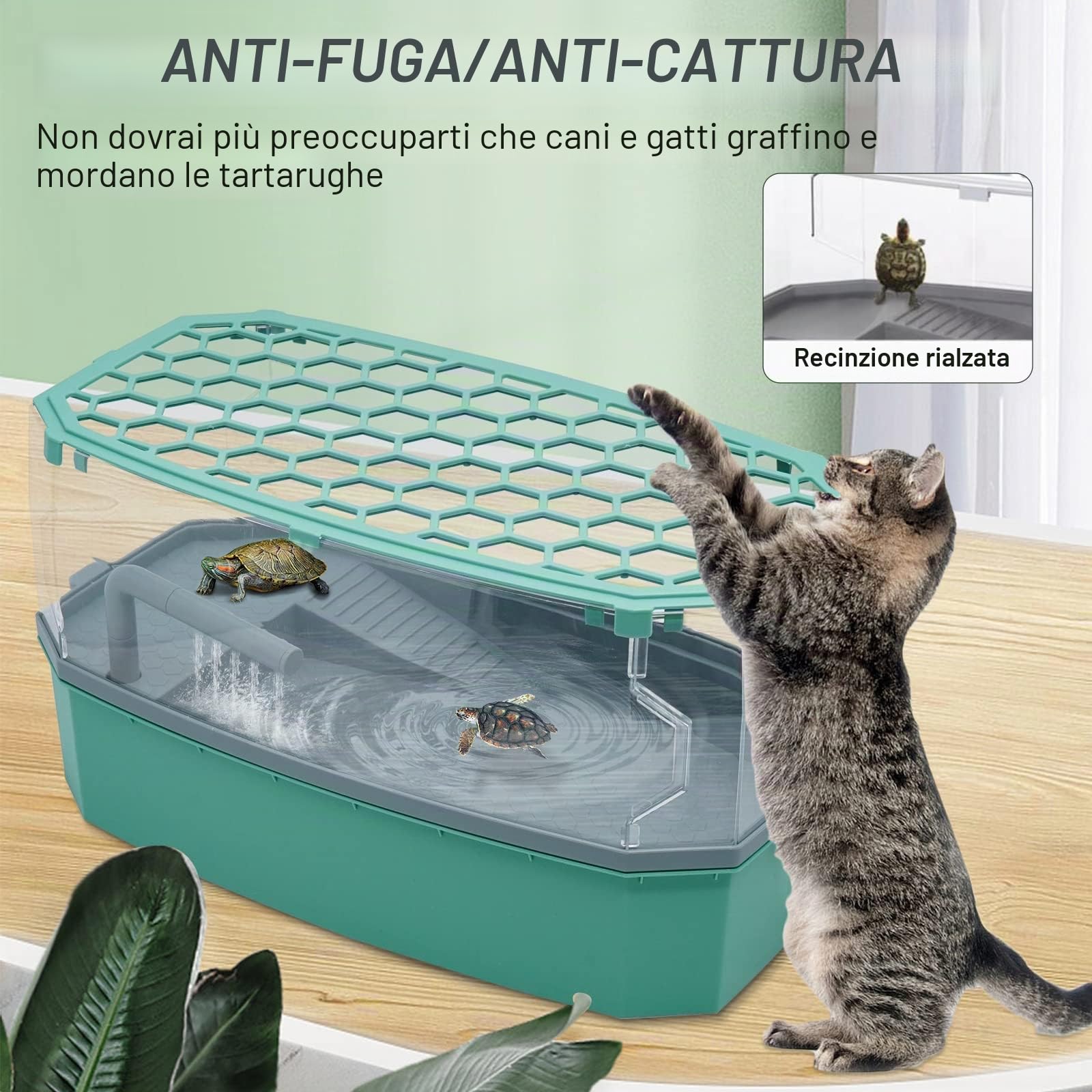 Turtle Tank Aquarium con Pompa Dell'acqua Reptile Habitat Turtle Tank Terrario Piattaforma di Crogiolarsi con Sistema Doccia Strato Filtrante