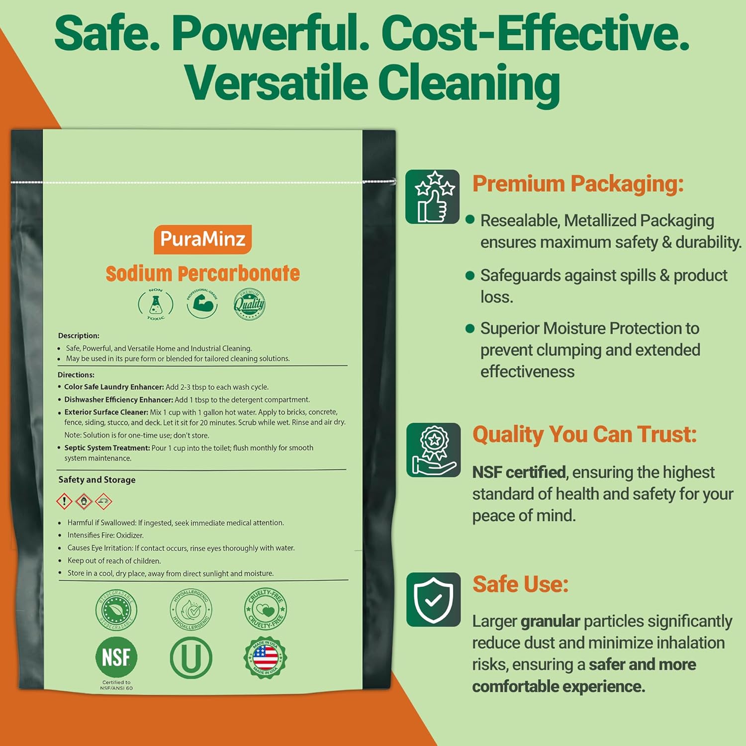 Sodium Percarbonate - 5 Pound - Premium Oxygen Bleach Powder - Solid Hydrogen Peroxide - Multipurpose Cleaner - Color Safe Laundry Stain Removal, Dishwasher, Deodorizer - Industrial Grade Strength - Image 8