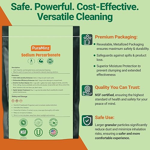 Miniatura 2 de Percarbonato de sodio (2 libras)  Blanqueador de oxígeno de alta calidadperóxido de hidrógeno sólido. Quitamanchas y mugre, limpiador multiusos para