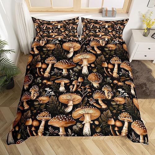 Miniatura 15 de Juego de funda de edredón de 3 piezas, diseño de hongos, diseño de hojas botánicas de acuarela y fresa, para niños, adolescentes, adultos, libélula