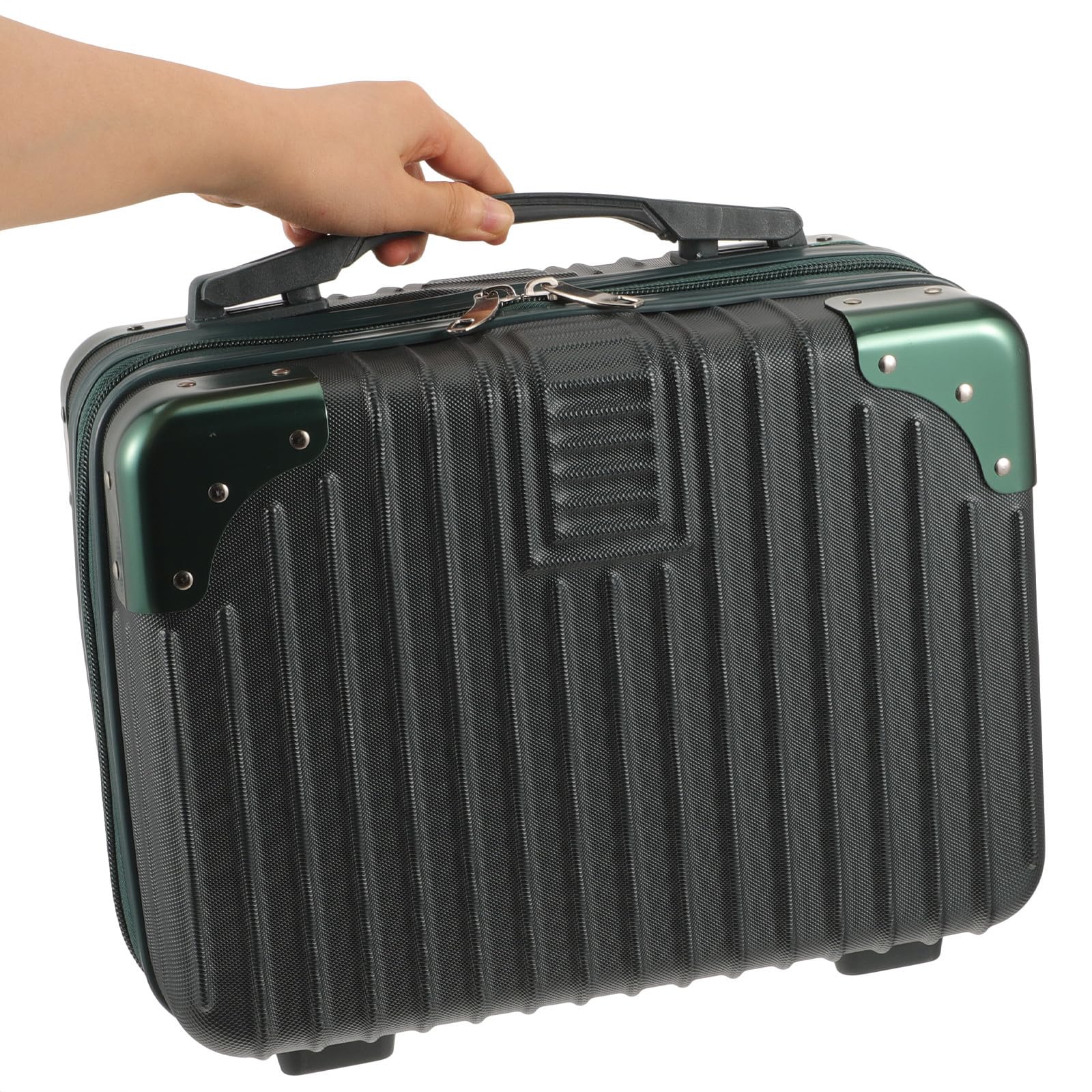 BETOOKY Tragbarer Kosmetikkoffer mit Separater Aufbewahrung Kleiner Grüner Koffer aus Abs zum und Transport für Make Up Pinsel und Lippenstifte
