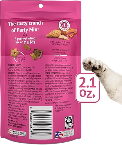 Miniatura 16 de Purina Friskies - Golosinas para gatos, mezcla de fiesta California Crunch con pollo, (paquete de 6) bolsas de 6 onzas