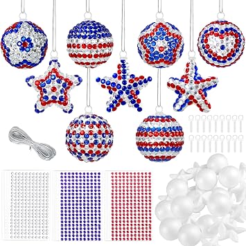18 Set 4th of July Crafts Activities Kits Patriotic DIY Glitter Foam Star Ball Ornaments Independence Day Decorations Red White Blue Gem Stickers Memorial Day 250 Anniversary Art Party Supplies Favor