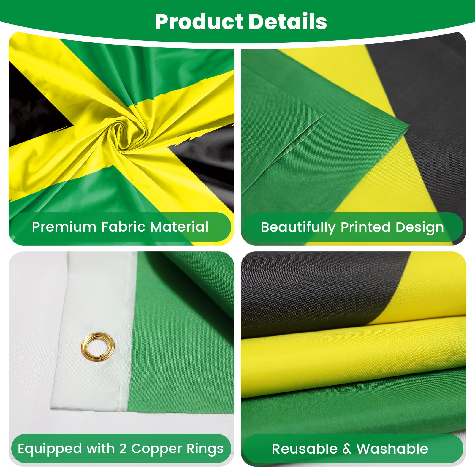 PartyYaa Jamaica Flag, 5ft x 3ft Large Jamaican Flag, Single Side with 2 Brass Eyelets, Waterproof - Image 3