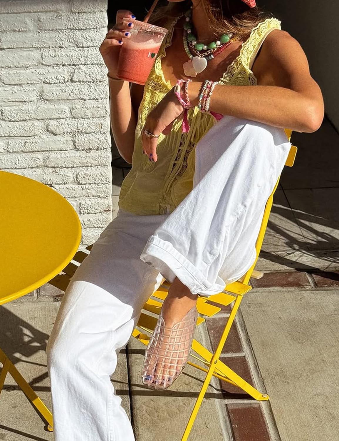 Wyeysyt Women Lace Trim Tank Tops Summer Flowers Boho Semi Sheer Tie Button Front Tops Sleeveless Mesh Going Out Cami Shirt - Image 4