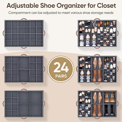 Miniatura 3 de Organizador de zapatos para armario, 1 paquete de contenedor de almacenamiento de zapatos con divisores ajustables, caja de zapatos que ahorra