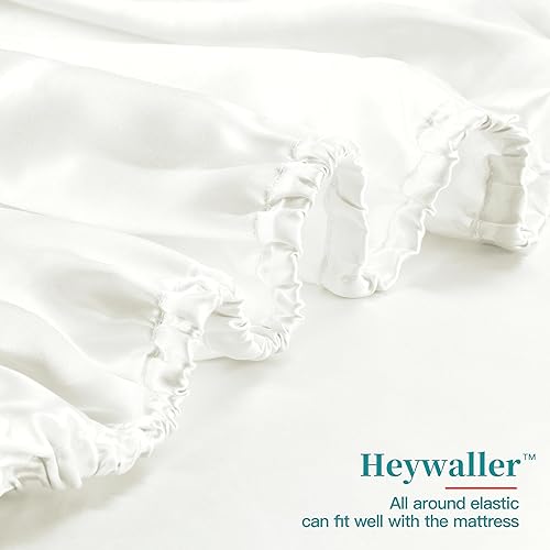 Miniatura 6 de Heywaller Juego de sábanas de satén de 4 piezas tamaño Queen, juego de cama de satén rosa sedoso y lujoso, sábanas suaves de bolsillo profundo, 1