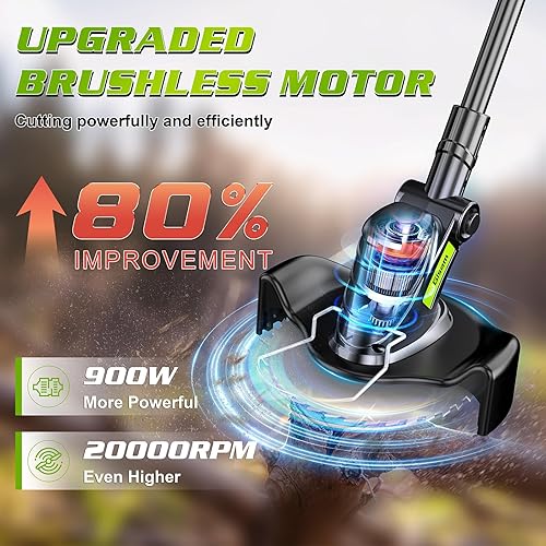 Miniatura 2 de Weed Wacker - Cortadora de hilo sin escobillas Gisam sin escobillas con 2 baterías de 2.0 Ah, cortador eléctrico de césped de 8 pulgadas, comedor de