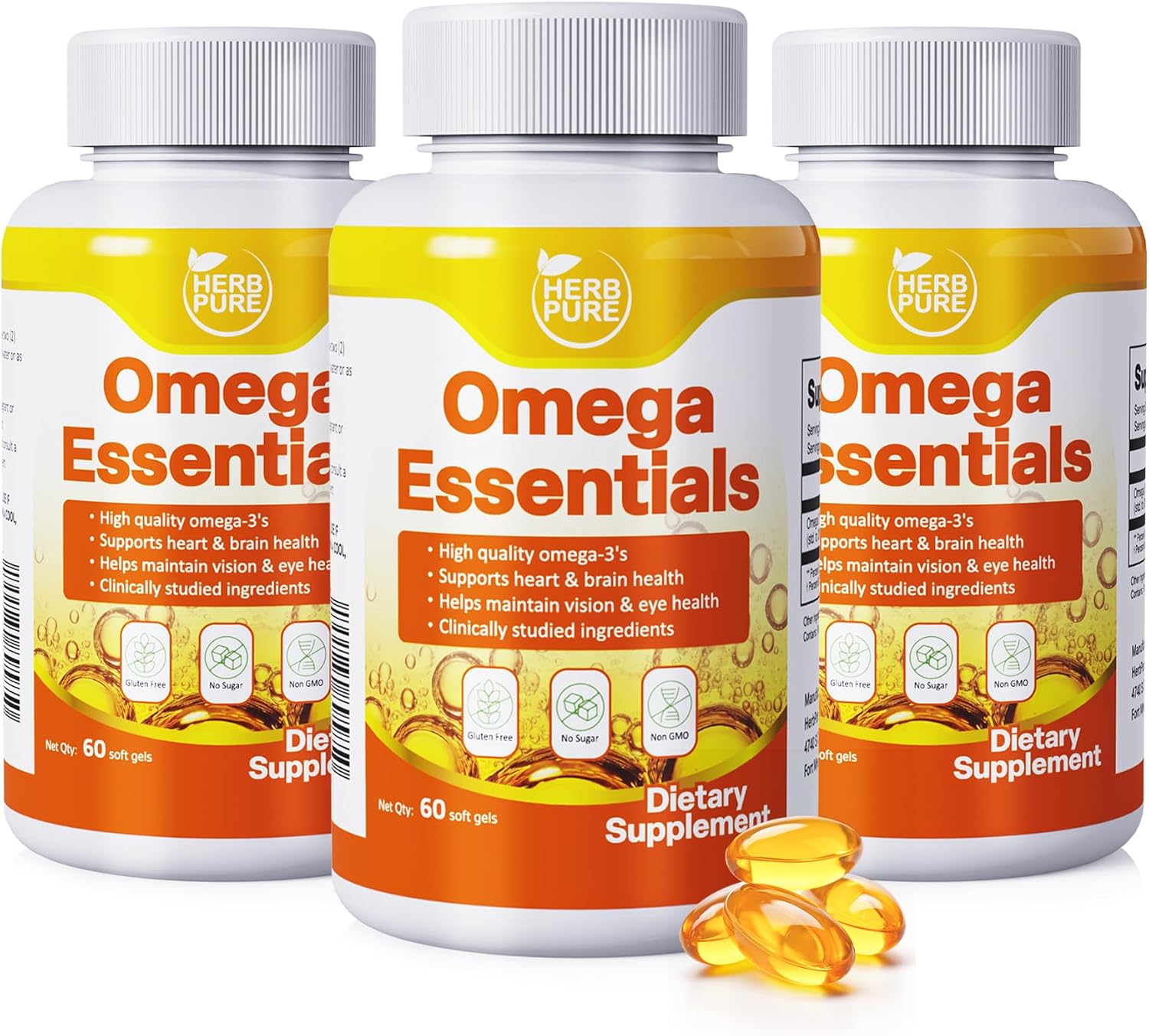 Omega-3 Fish Oil – 2000mg Softgels with 600mg EPA & 400mg DHA Fatty Acids, High Absorption & Pure Formula, Supports Heart, Brain & Vision, Made in USA, GMP Certified, 180 softgels(3 Packs)