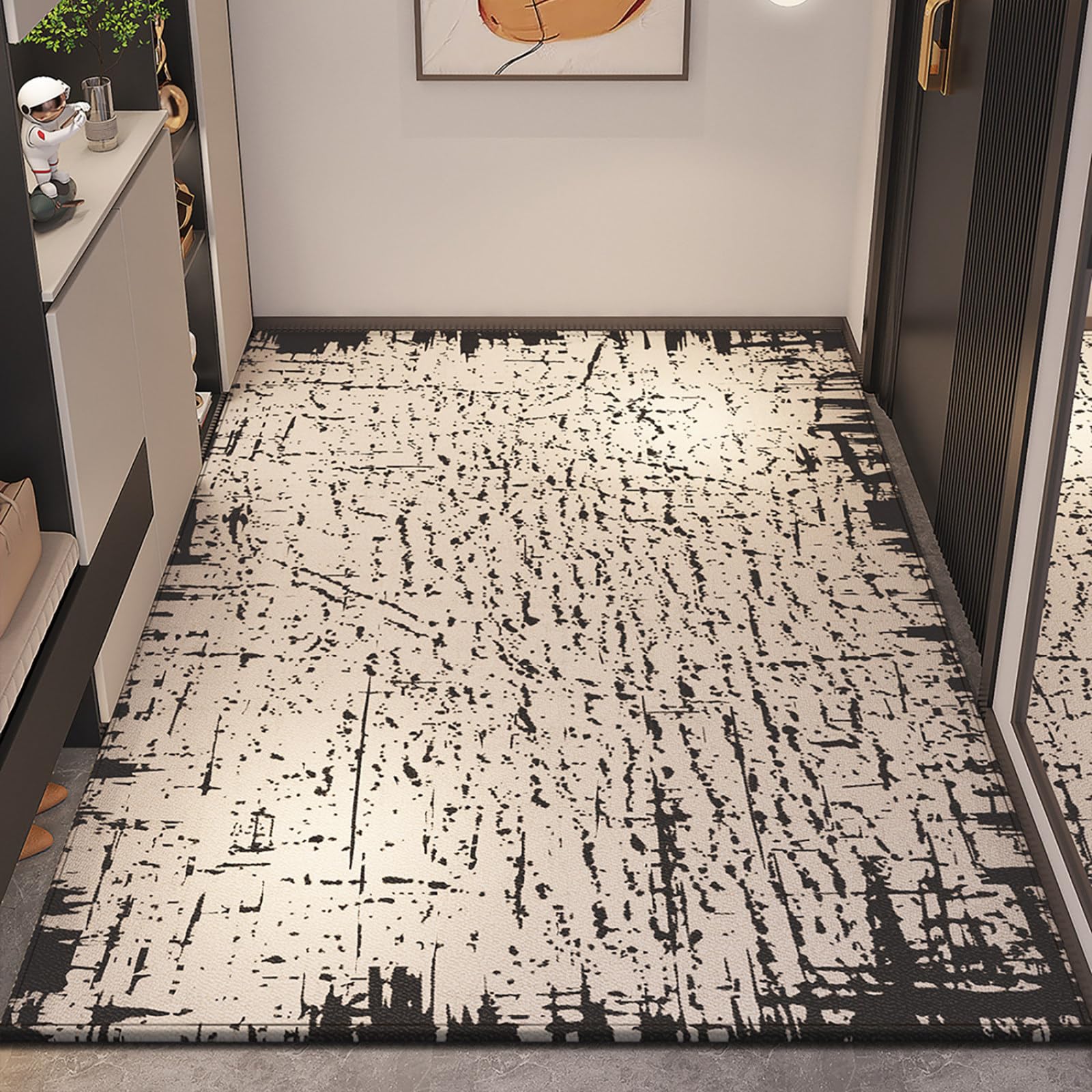 Fussmatte Aussen 90x150 Schwarz Beige Fleckenmuster Schmutzfangmatte rutschfeste Fußmatte Außen für Eingang Patio Flur Garten Türmatte Maschinenwaschbare Fußmatten Haustür