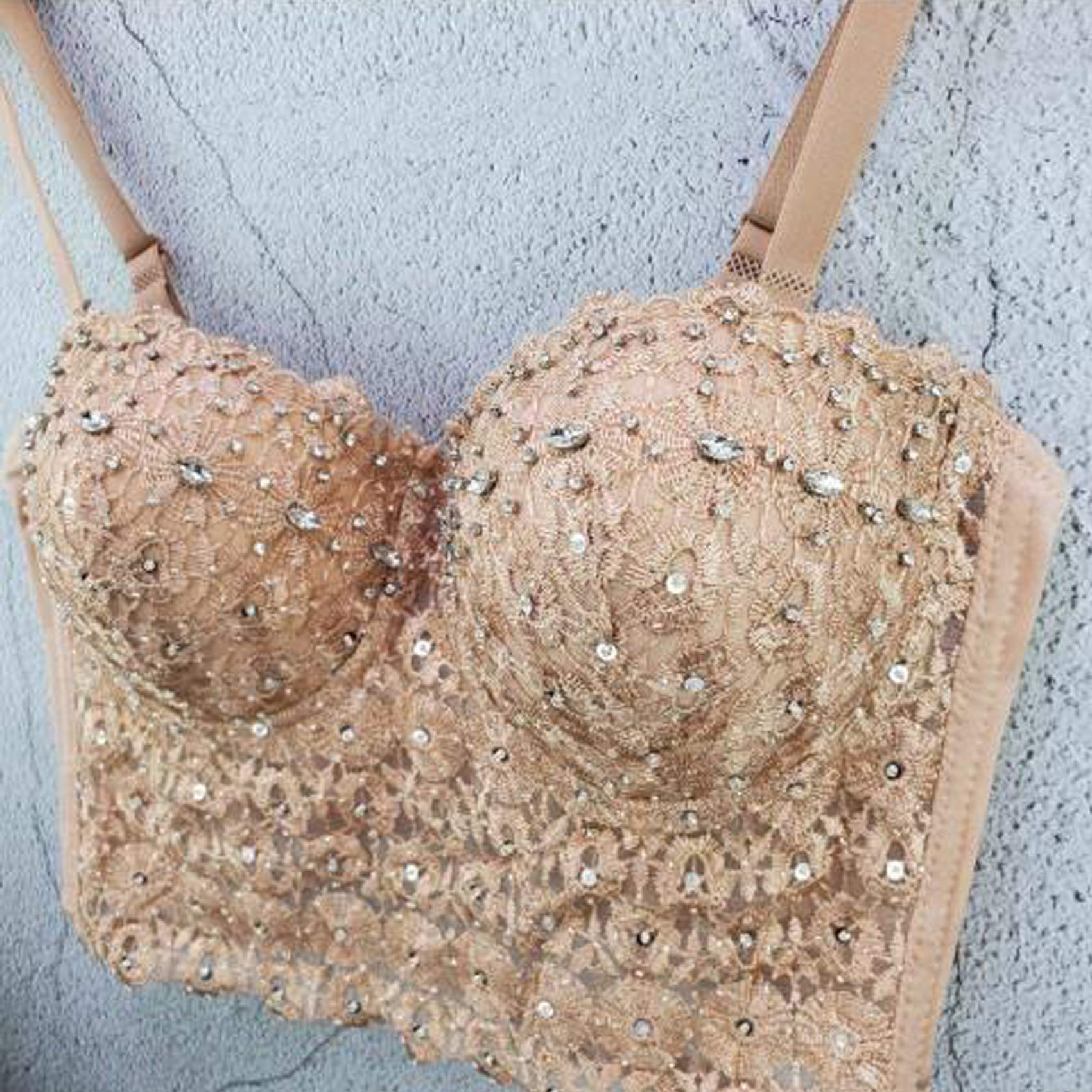Femmes Strass coloré Punk Goth Push Up Bra Top Clubwear Party Bustier Crop Top