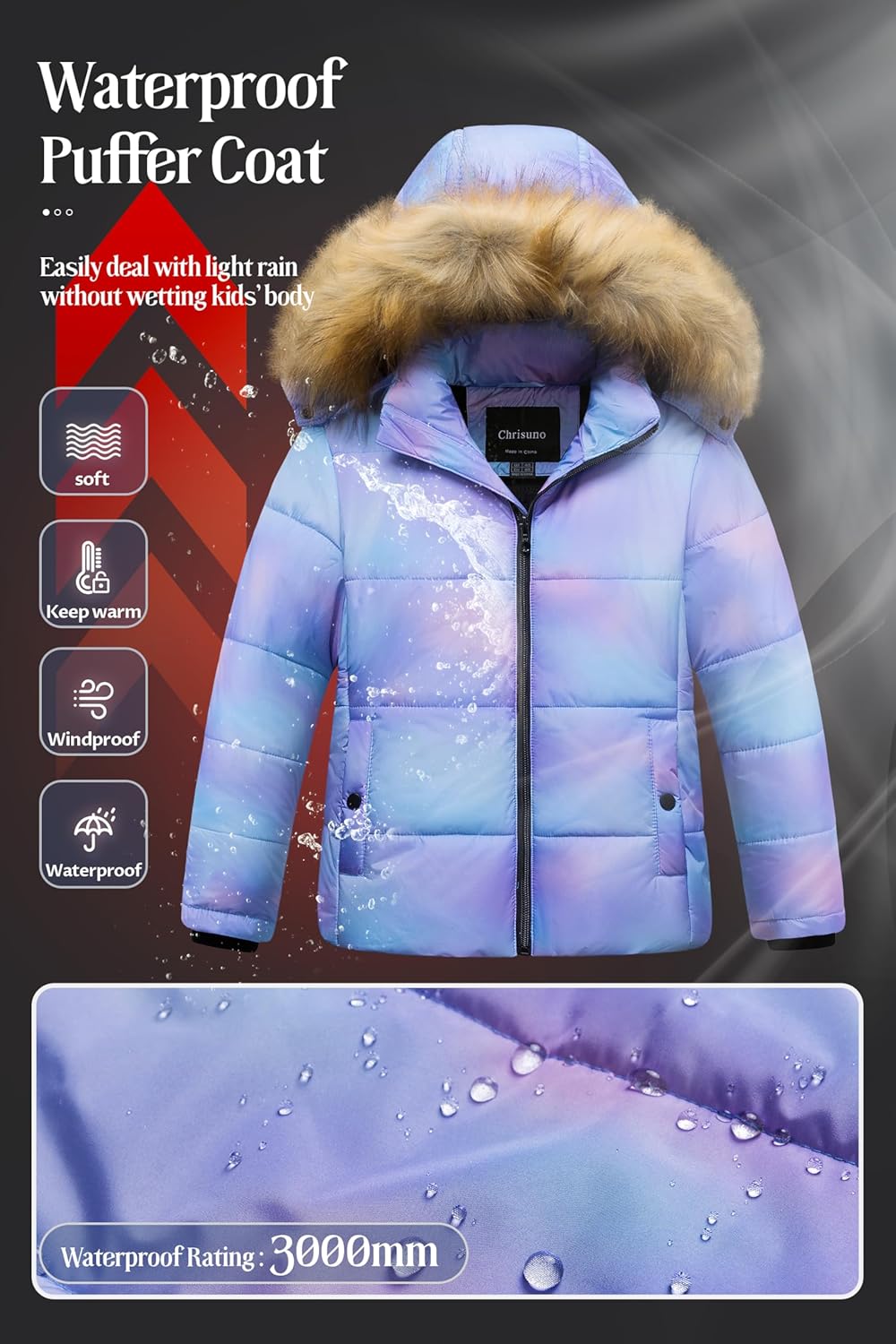 Chrisuno Girl's Water Resistant Winter Coats Warm Fleece Lined Outwear Ski Snow Jacket With Removable Hood - Image 4
