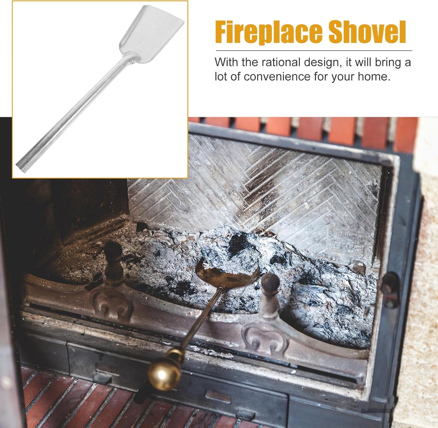 Kichvoe Coal Hand Shovel Scoop, Iron Fire Stove Ash Shovel Fireplace Trowel Charcoal Grill Ash Rake Wood Stove Pizza Oven Cleaner Snow Shovel Tool for Home Camping Kicthen