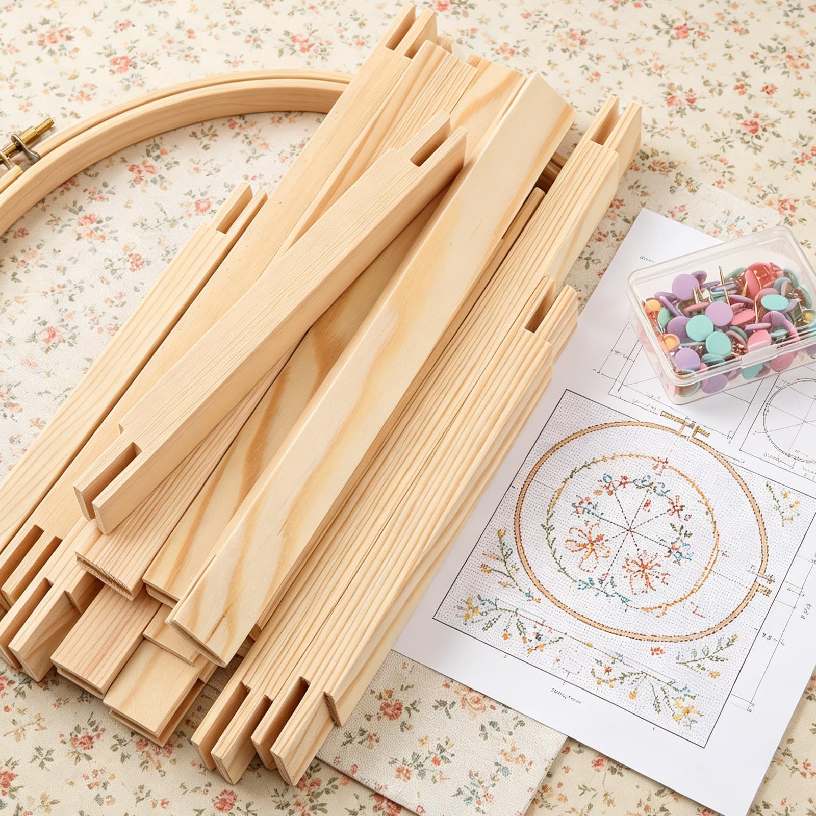 Tofficu Kit de Bastidor de Madera para Bordado Chinchetas Marco Reutilizable para Manualidades y Actividades Escolares