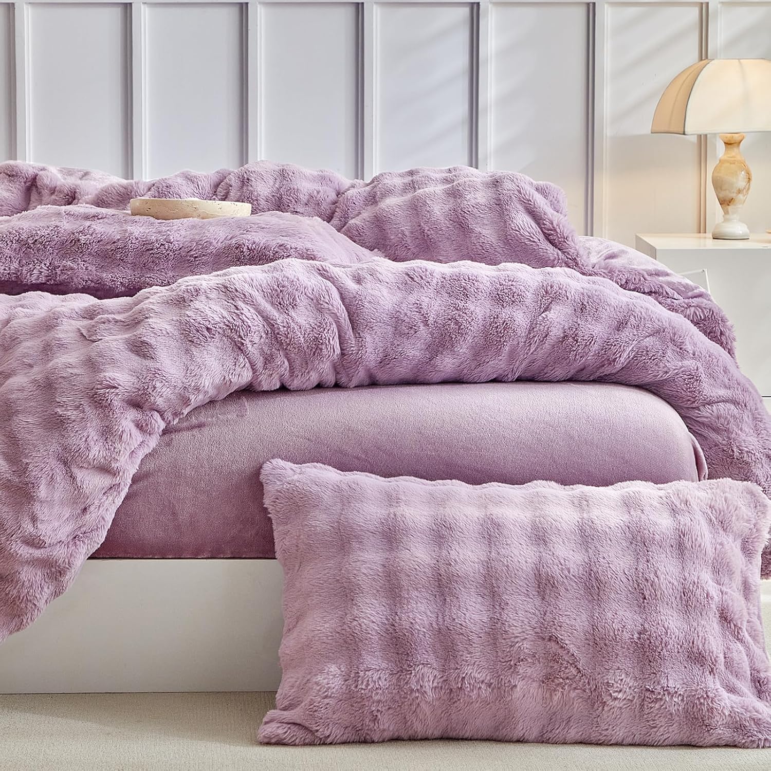 Tokokimo Fluffy Duvet Cover Set Queen Size, Faux Fur Duvet Cover Set Soft Reversible Bedding Set, Purple Comforter Cover with 2 Pillow Cases, All Season Fuzzy Comforter Cover Set - Image 9