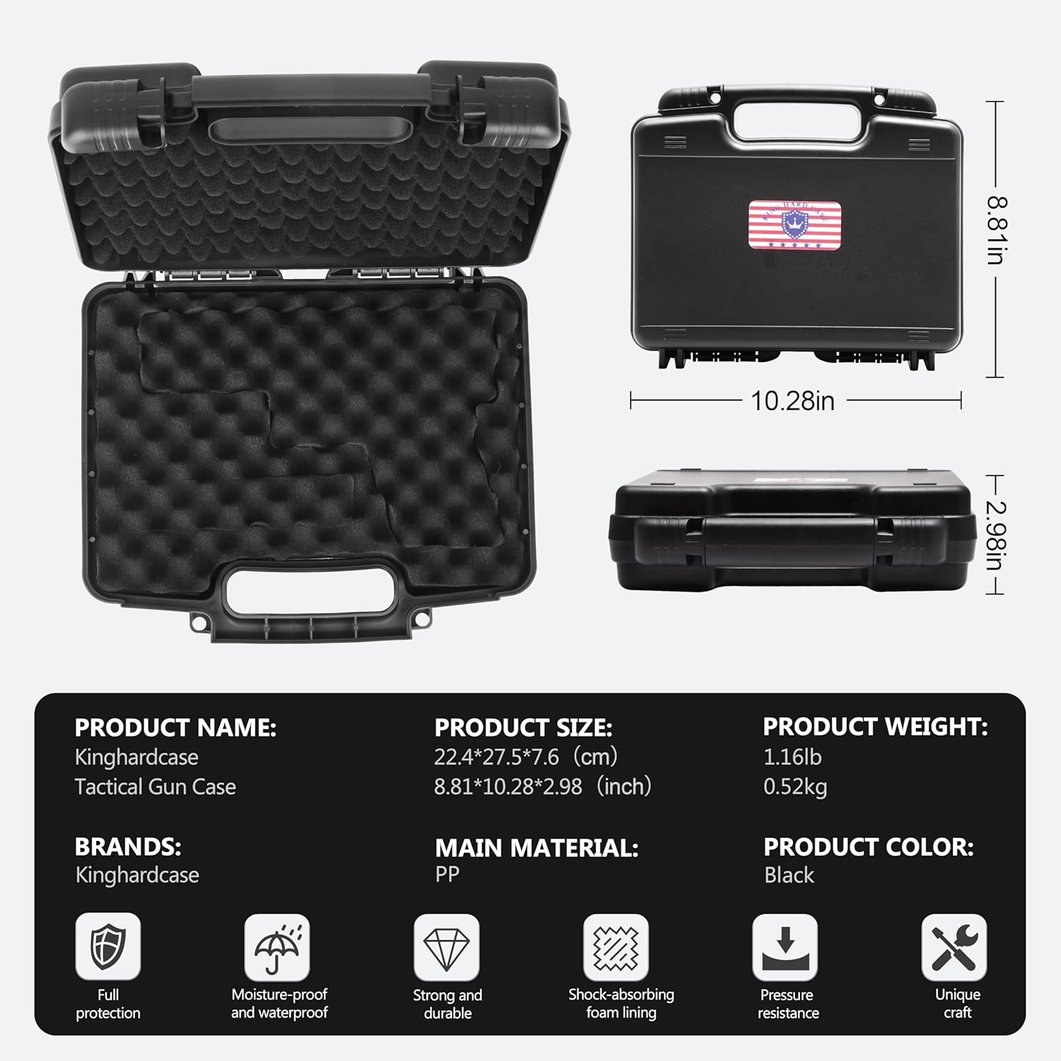 Pre-Cut 9mm Gun Case with 1 TSA Lock, Lockable Hard Handgun Case for Pistols & Revolvers – Shockproof, Portable Gun Storage & Transport - Image 5