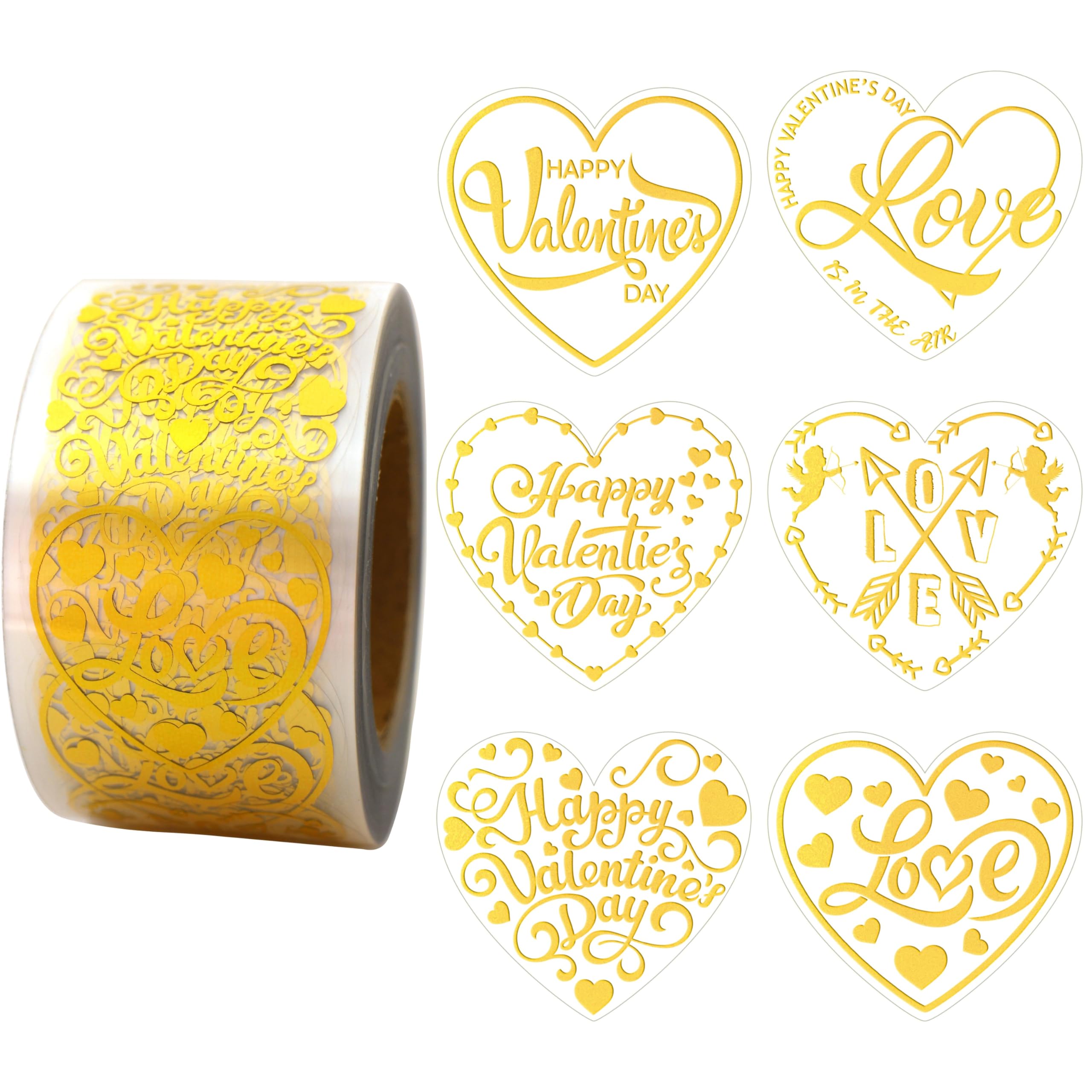 Masper 600 hojas de calcomanías de San Valentín en forma de corazón, 6 diseños de lámina dorada transparente para el día de San Valentín para niños, adultos, profesores, estudiantes, novia, novio,
