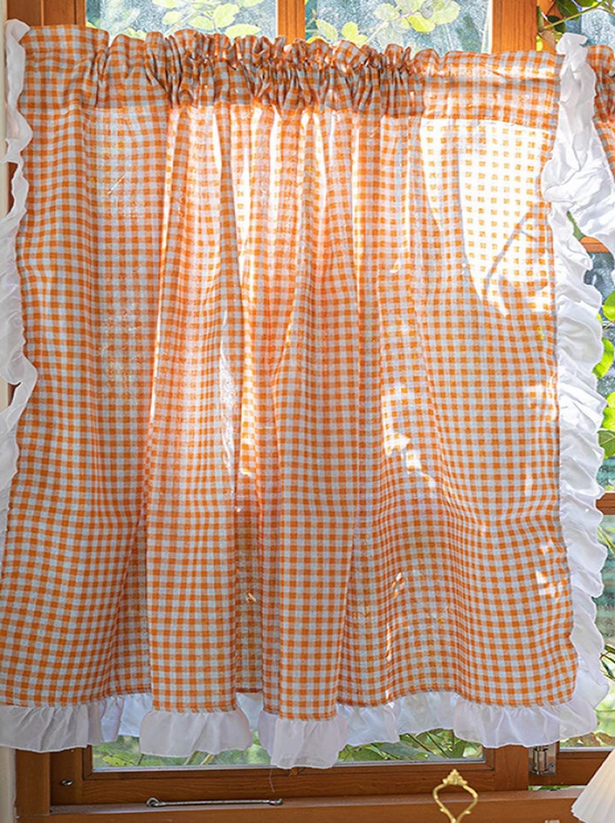 Tenda Corta Per Finestre Piccole - Stampa A Quadri Con Fiocco - Mezza Tenda Decorativa - Foto 12