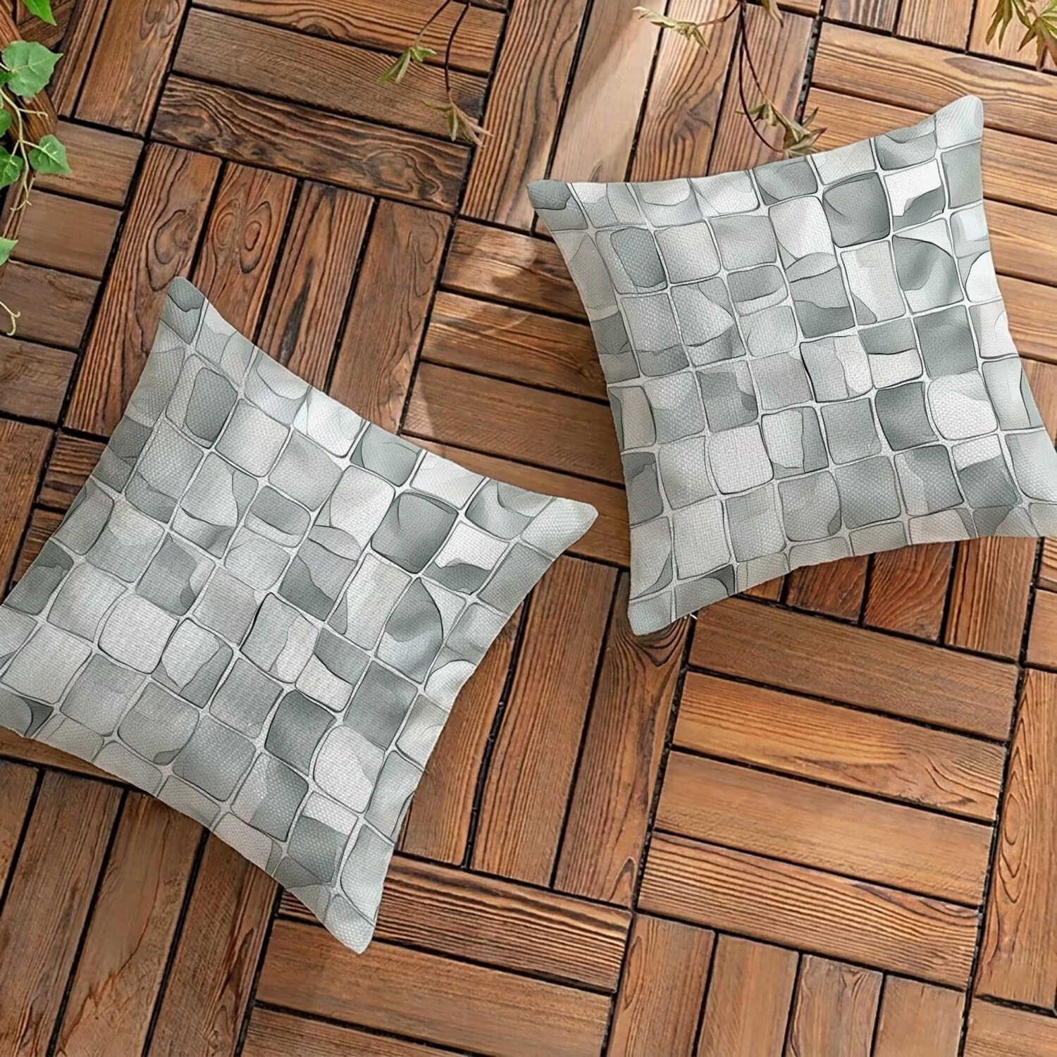 Housse de coussin 55x55 cm coussin extérieur imperméable lot de 2 lin gris géométrique