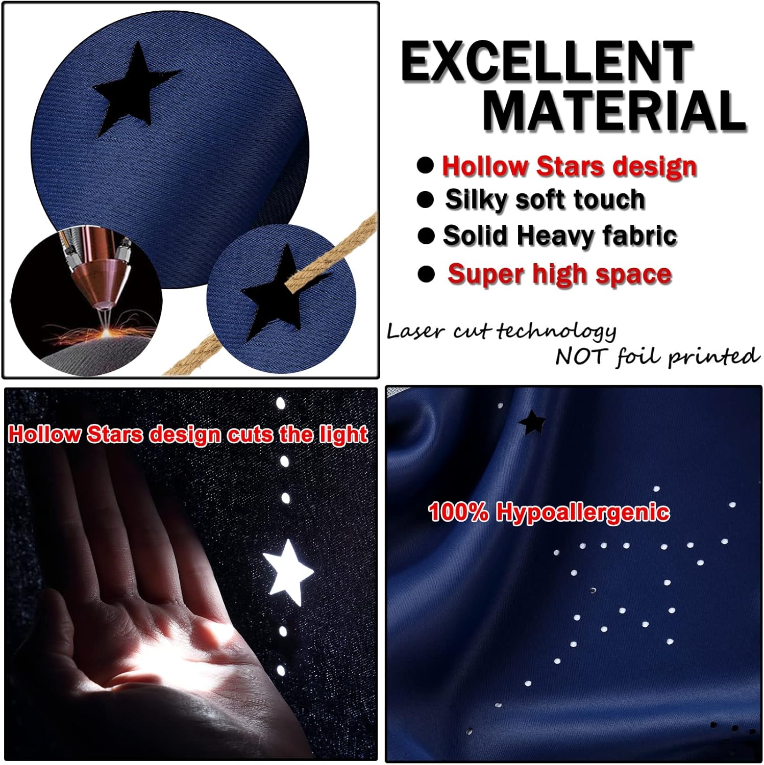 Cute Princess Navy 4 Corner Post Bed Canopy Curtain with Mosquito Net Bedroom Decoration&Light Like Starry Sky for Adults Girls Boys Bed Canopies ild Kids Bed (Navy-Star&Moon with Net, Full)