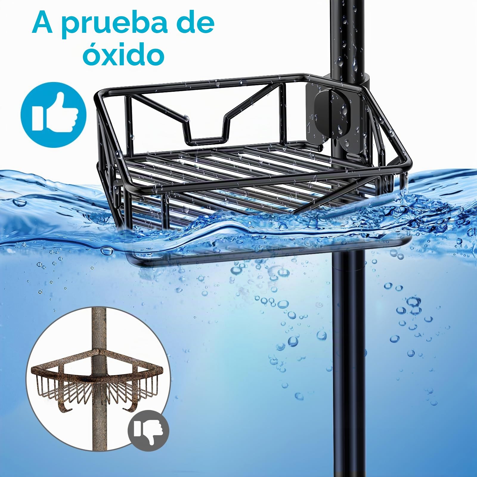 Bomclap Estantería de ducha telescópica, color negro
